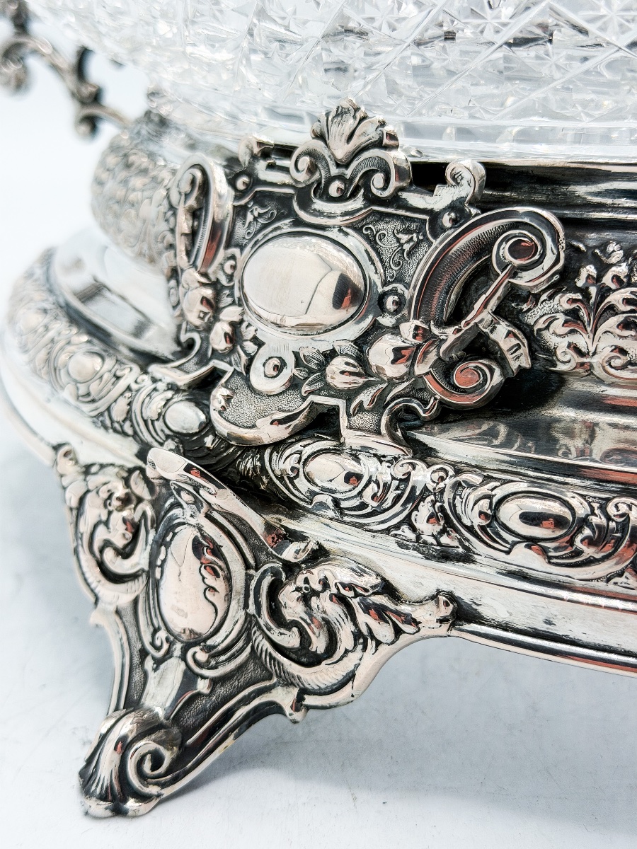 Napoleon III Planter Made Of 800-th Silver And Cut Crystal, Germany, Circa 1880  -photo-6