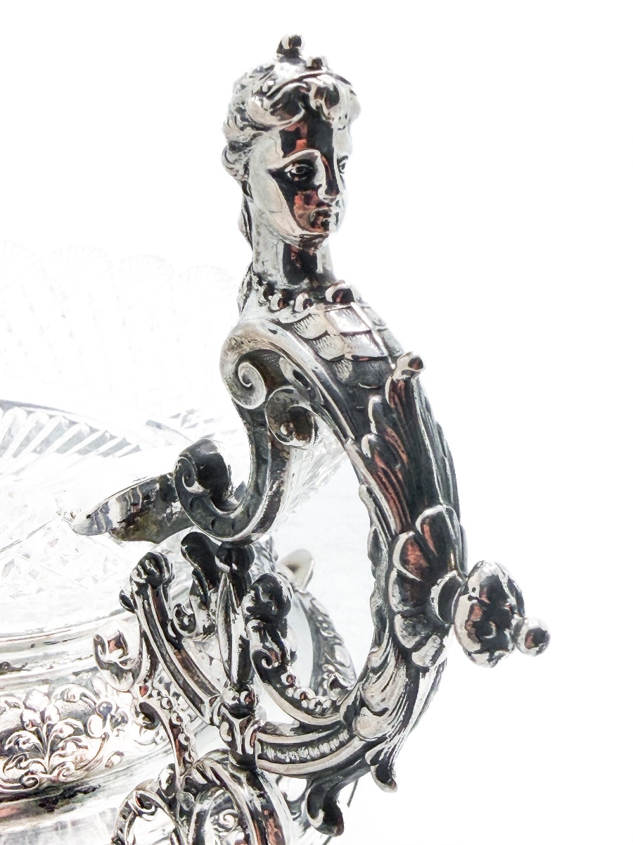 Napoleon III Planter Made Of 800-th Silver And Cut Crystal, Germany, Circa 1880  -photo-7