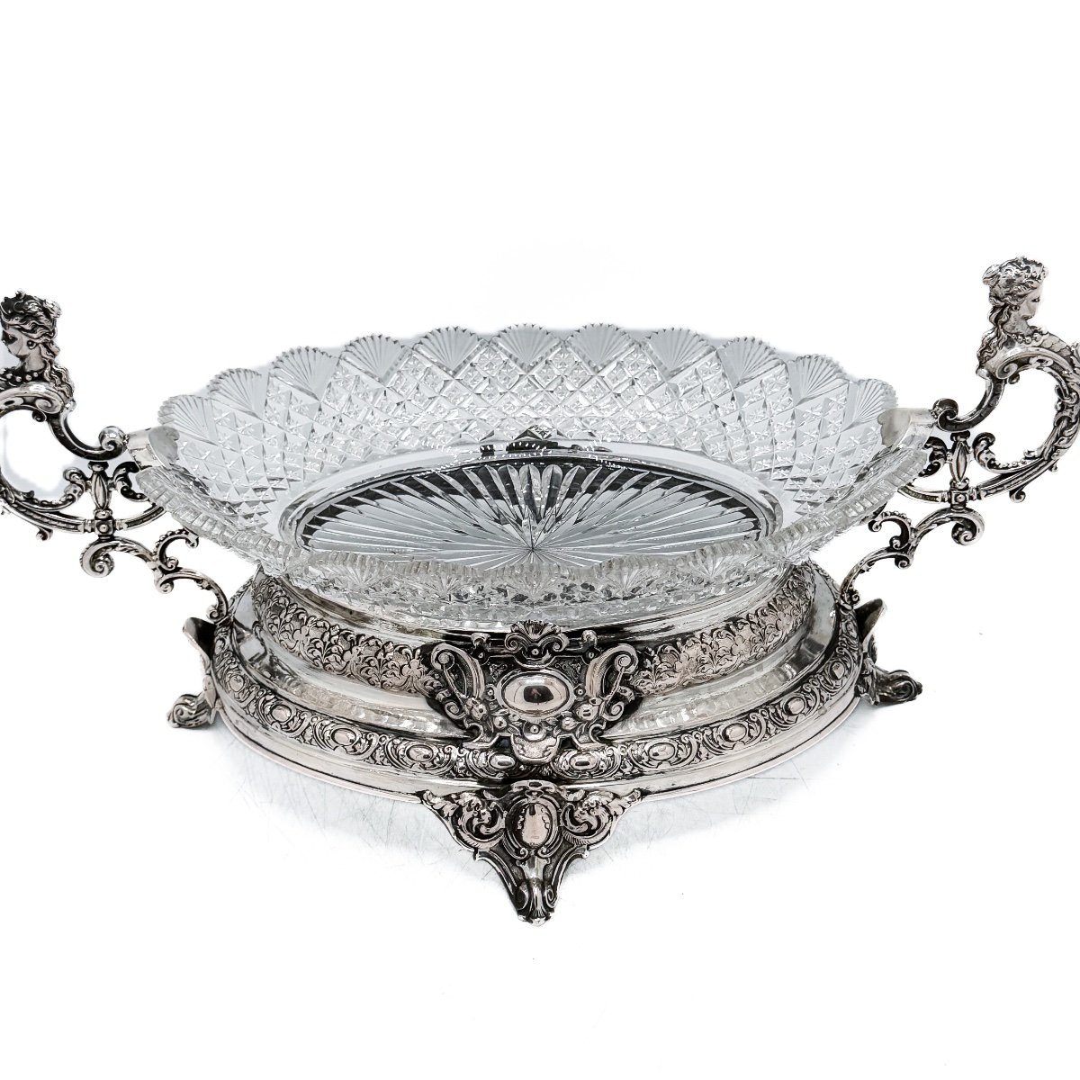 Napoleon III Planter Made Of 800-th Silver And Cut Crystal, Germany, Circa 1880  
