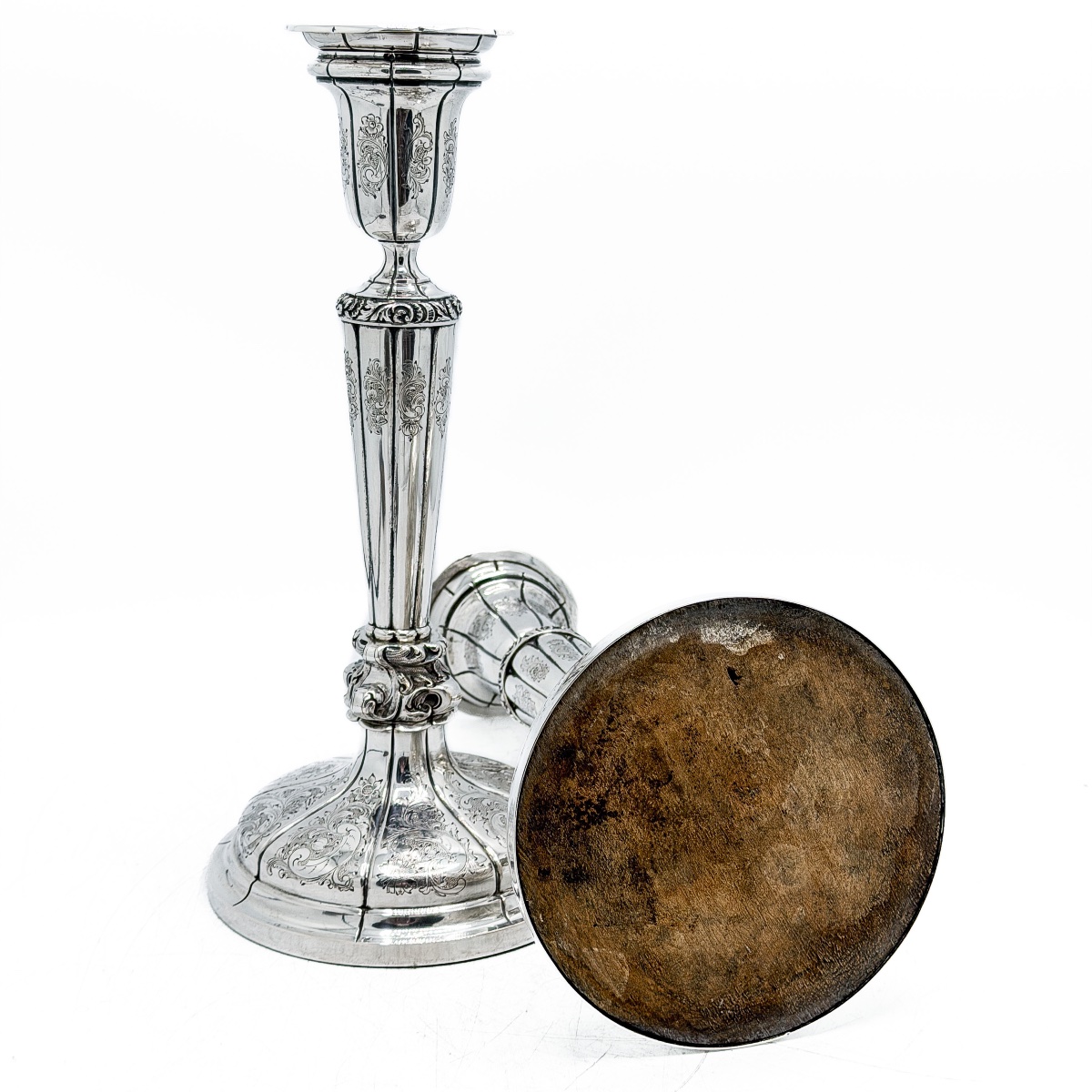 Louis Frédéric Wolfers – Pair Of Large Engraved Silver Candlesticks, Brussels, Circa 1870  -photo-7