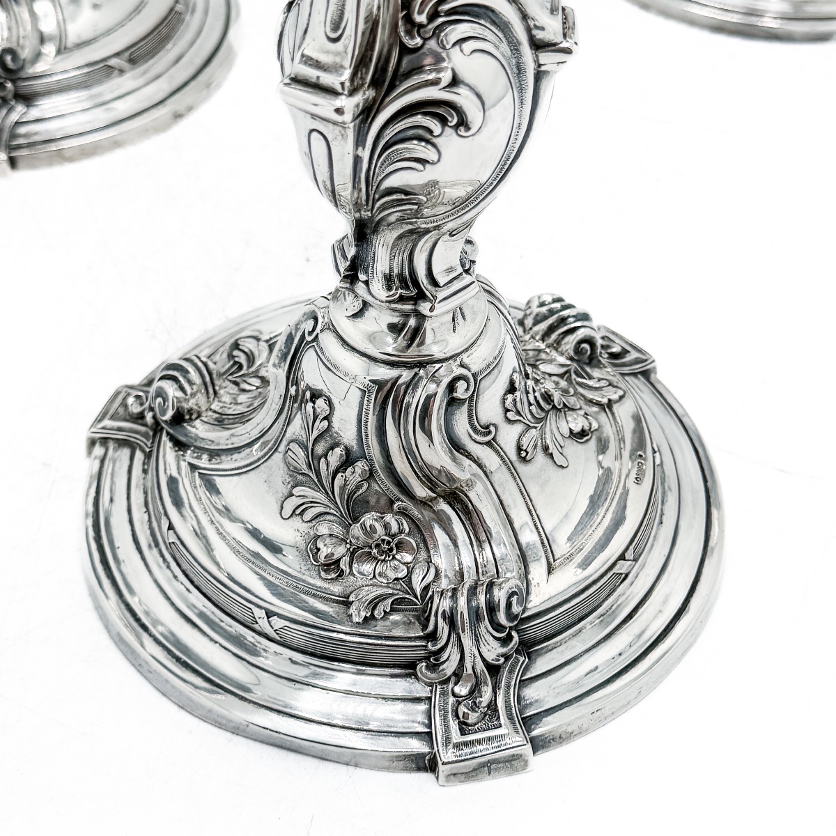 Bruckmann & Söhne – Set Of Three Solid Silver Candelabras, Louis XV Rococo Style – Late 19th Century -photo-6