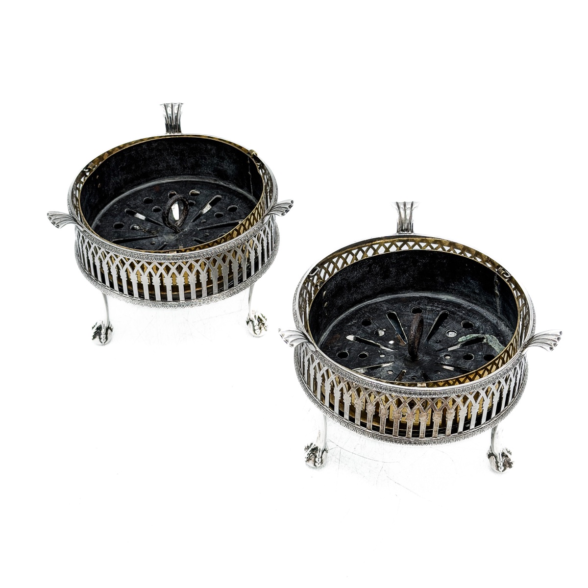 Bruges – Paire de réchauds en argent massif, poinçon au coq, second titre, 1798-1809 – -photo-2