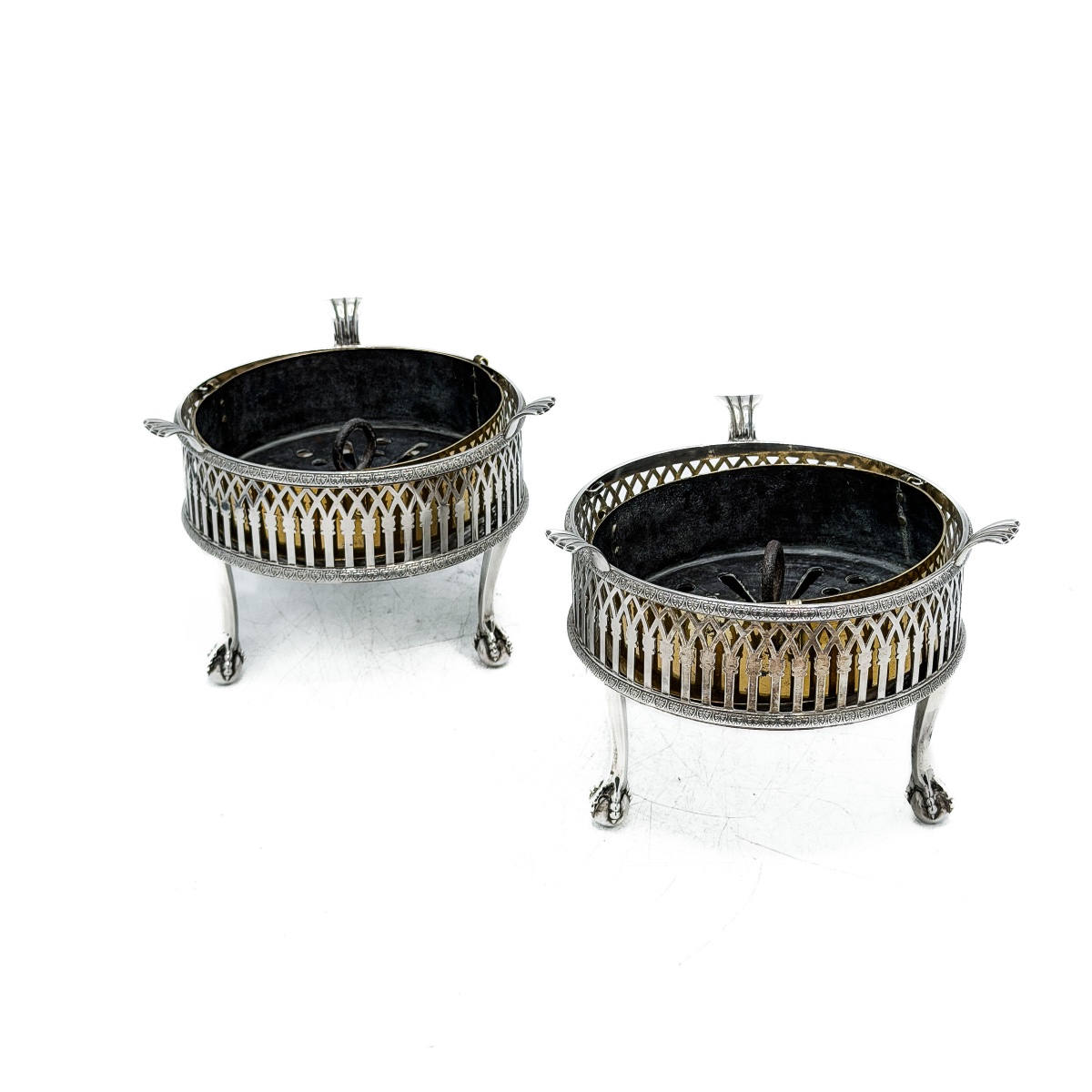 Bruges – Paire de réchauds en argent massif, poinçon au coq, second titre, 1798-1809 – -photo-3