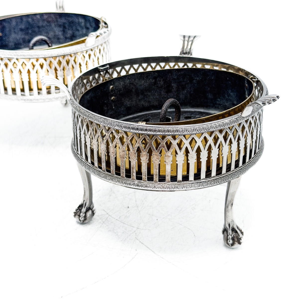 Bruges – Paire de réchauds en argent massif, poinçon au coq, second titre, 1798-1809 – -photo-3