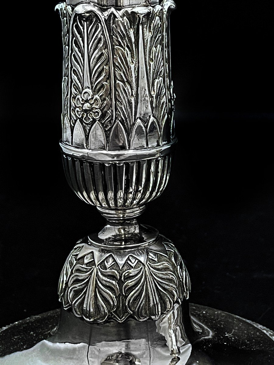 Pair Of Solid Silver Torches, Charles X Period-photo-1