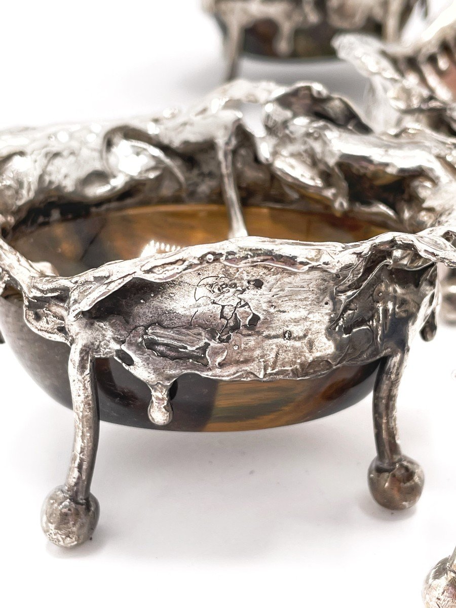 Superbe ensemble de 5 salerons et poivrières en argent 950/1000  et pierres fines-photo-5