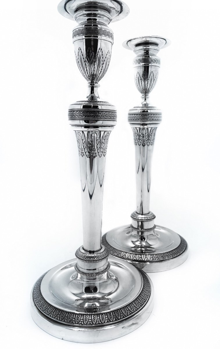 Paire De Bougeoirs En Argent Massif Par Drion-photo-3