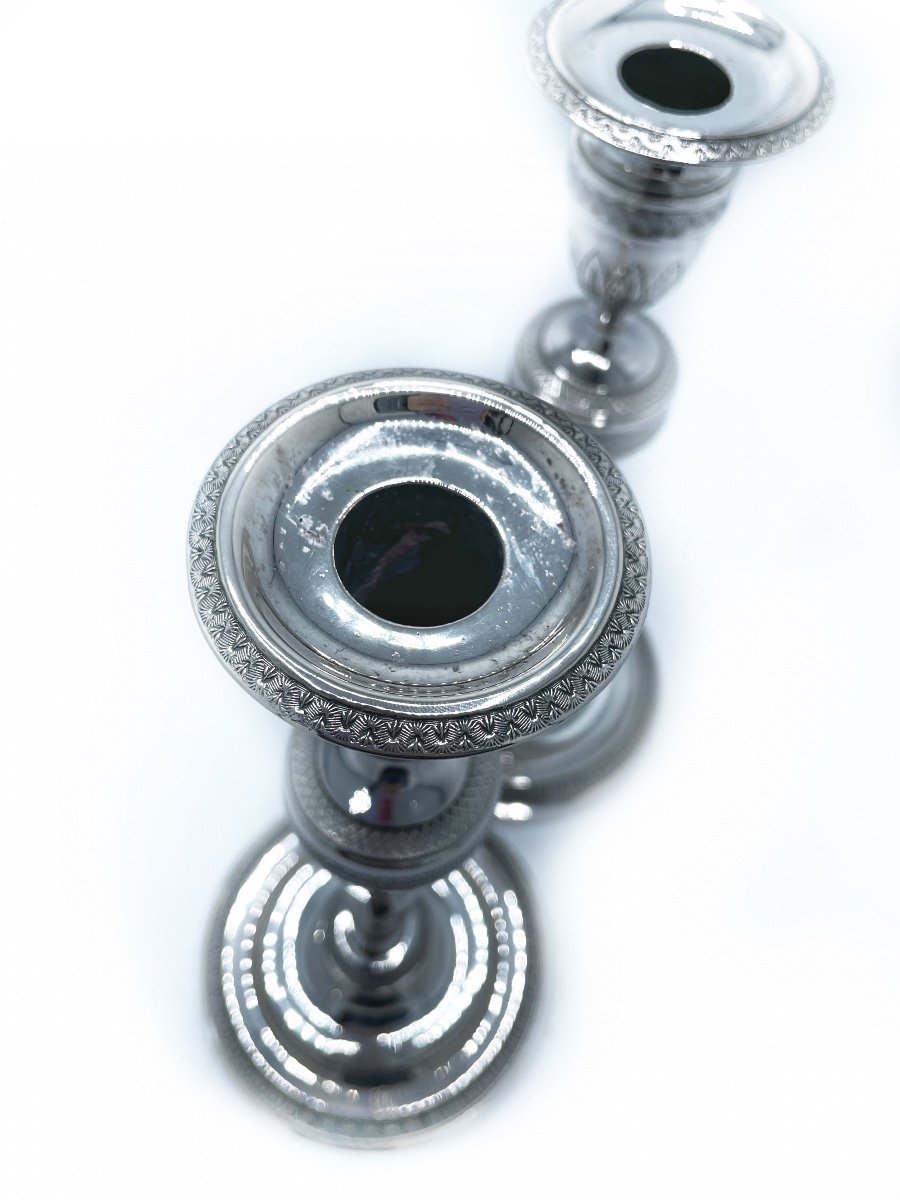 Paire De Bougeoirs En Argent Massif Par Drion-photo-4