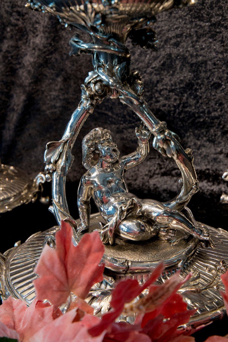Christofle Impressionnante Garniture De Table En Bronze Argenté -photo-2