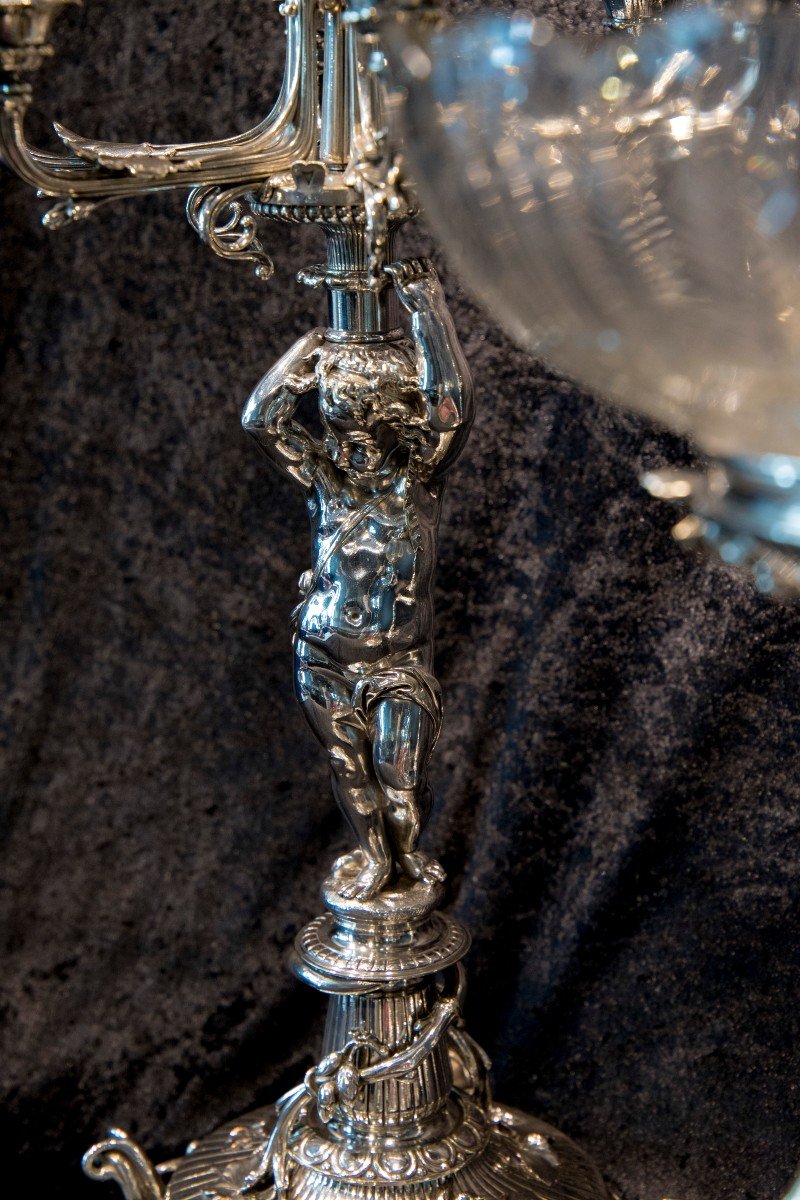 Christofle Impressionnante Garniture De Table En Bronze Argenté -photo-3