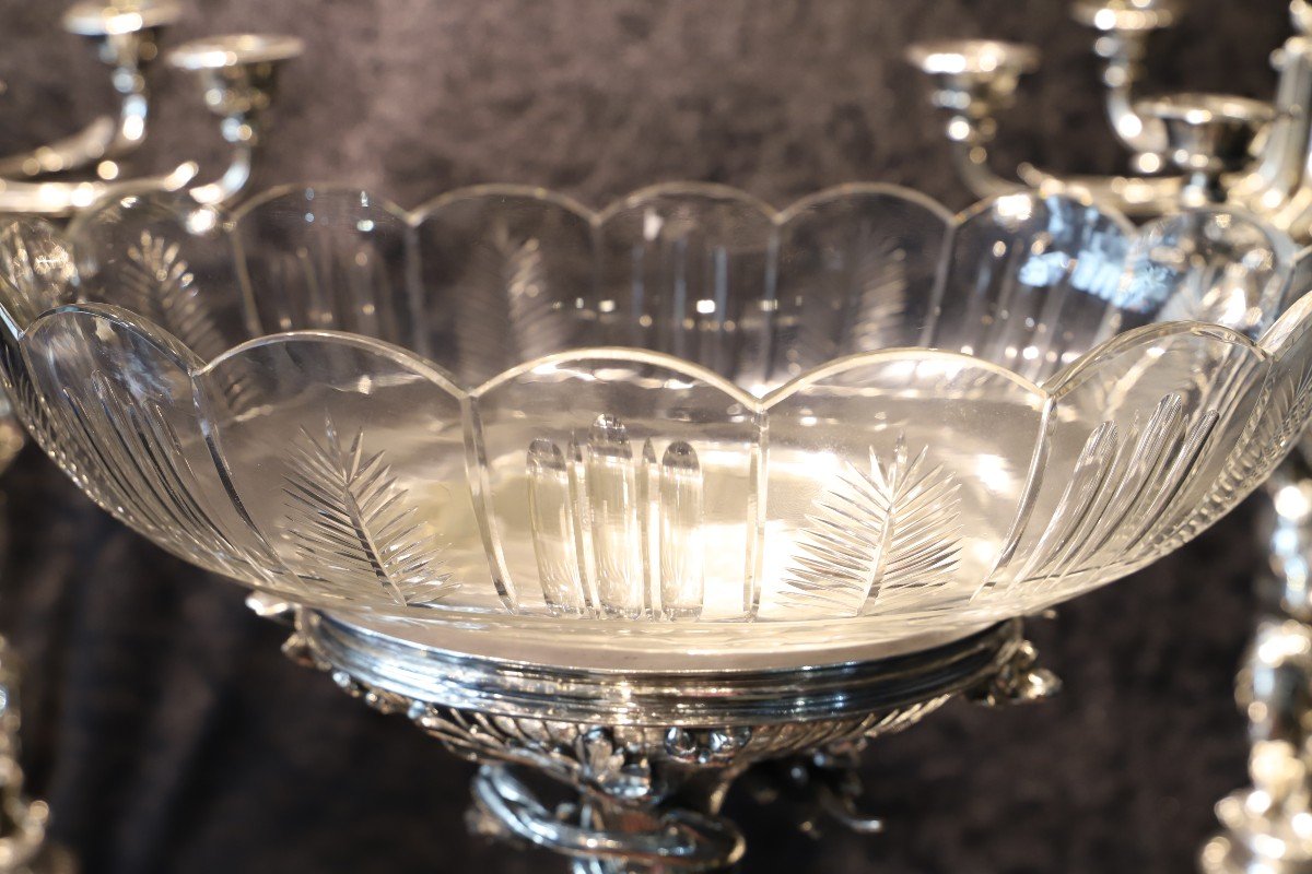 Christofle Impressionnante Garniture De Table En Bronze Argenté -photo-3