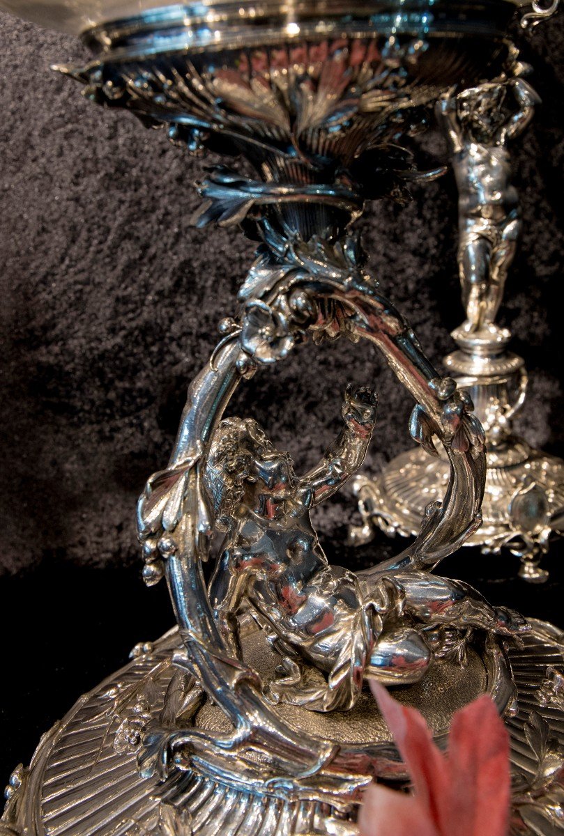 Christofle Impressionnante Garniture De Table En Bronze Argenté -photo-4