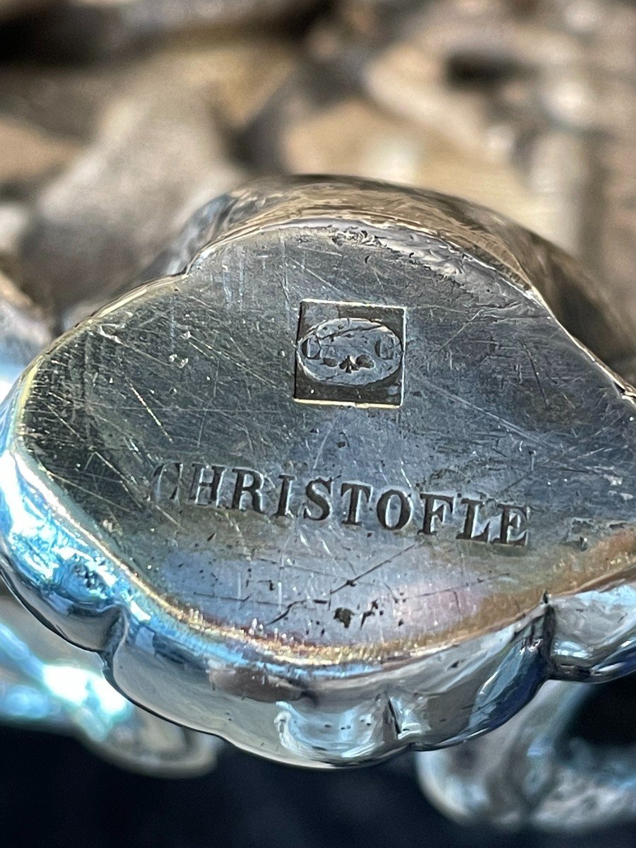Christofle Impressionnante Garniture De Table En Bronze Argenté -photo-8