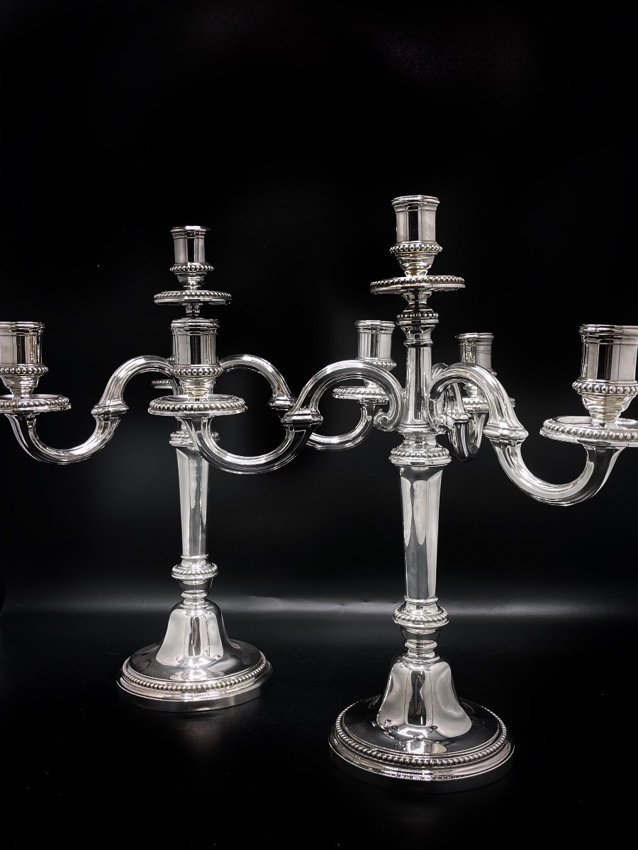 Pair Of Silver 3 Branch Candelabras-photo-2