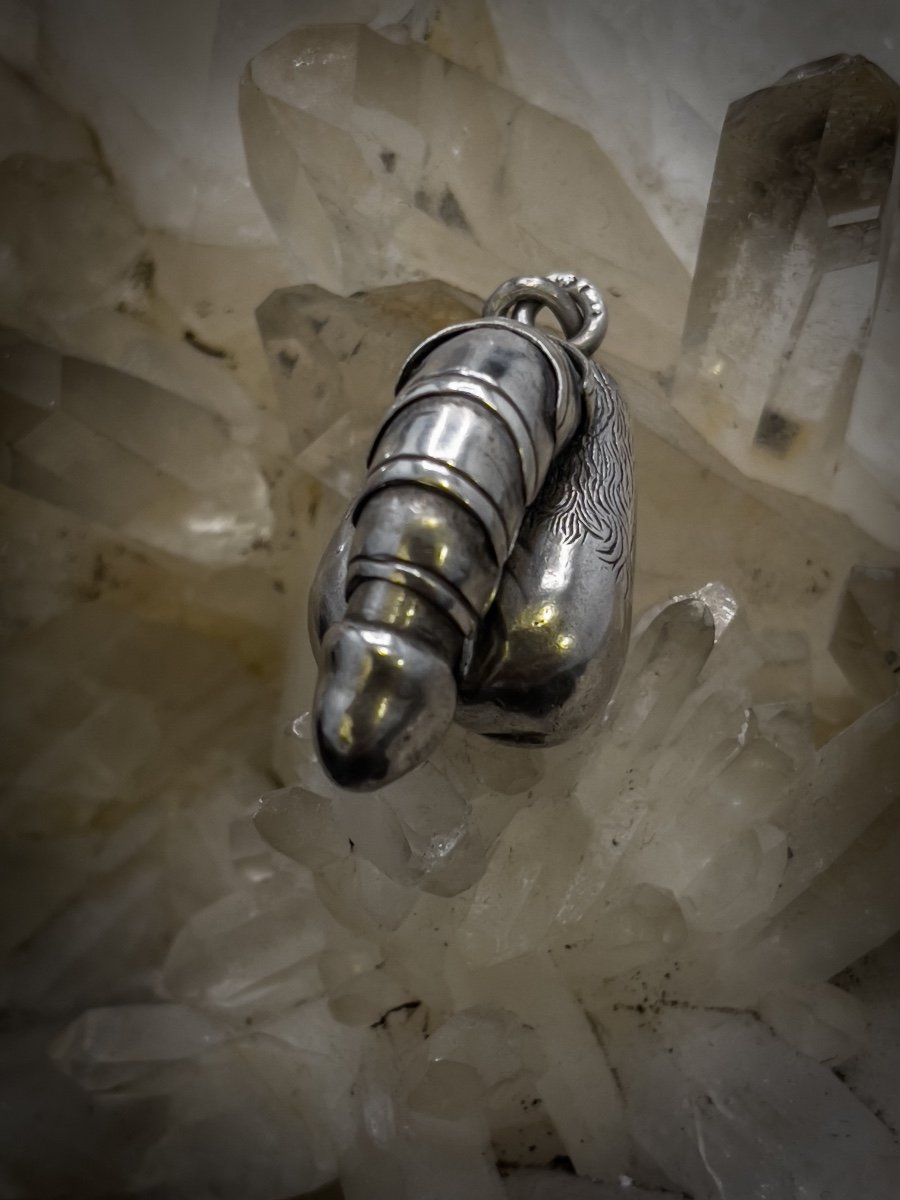 Rarissime Pendentif, Phallus Articulé En Argent Russe-photo-3