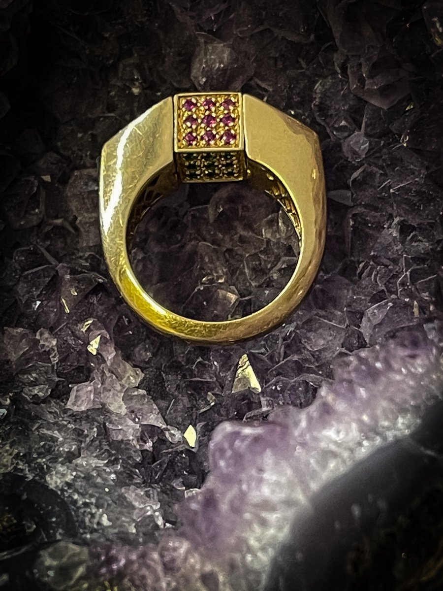 Vintage 18 Carat Gold Ring Set With Sapphire Ruby And Emerald Diamonds-photo-3