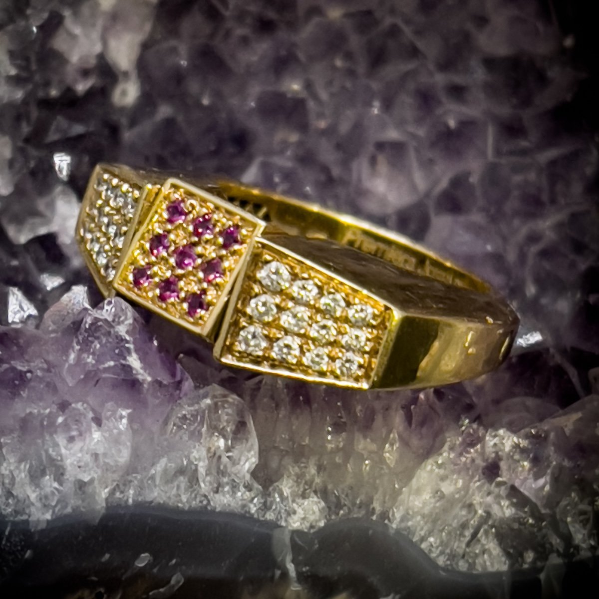 Vintage 18 Carat Gold Ring Set With Sapphire Ruby And Emerald Diamonds