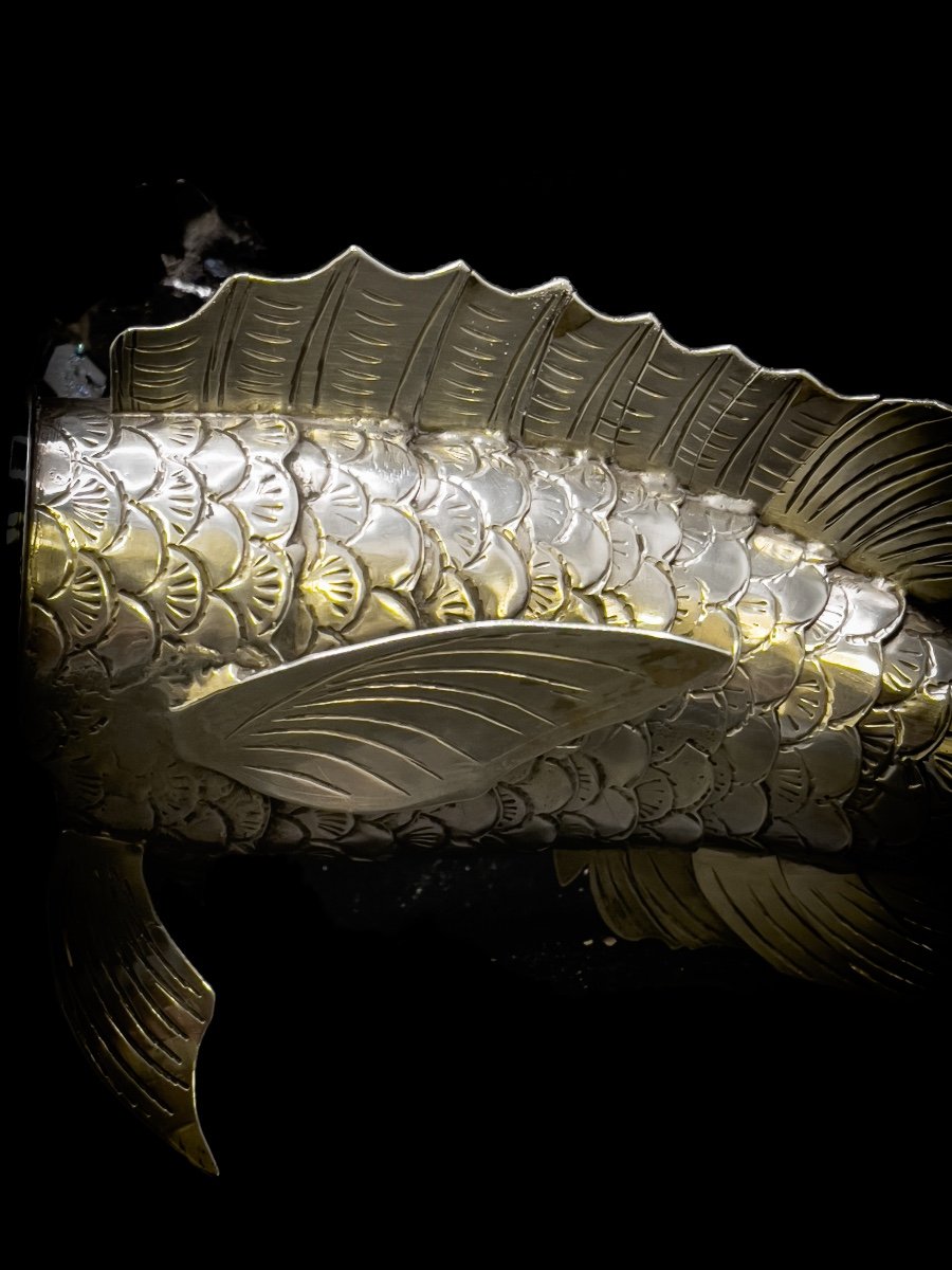 Jointed Fish In Sterling Silver 915/1000-photo-3