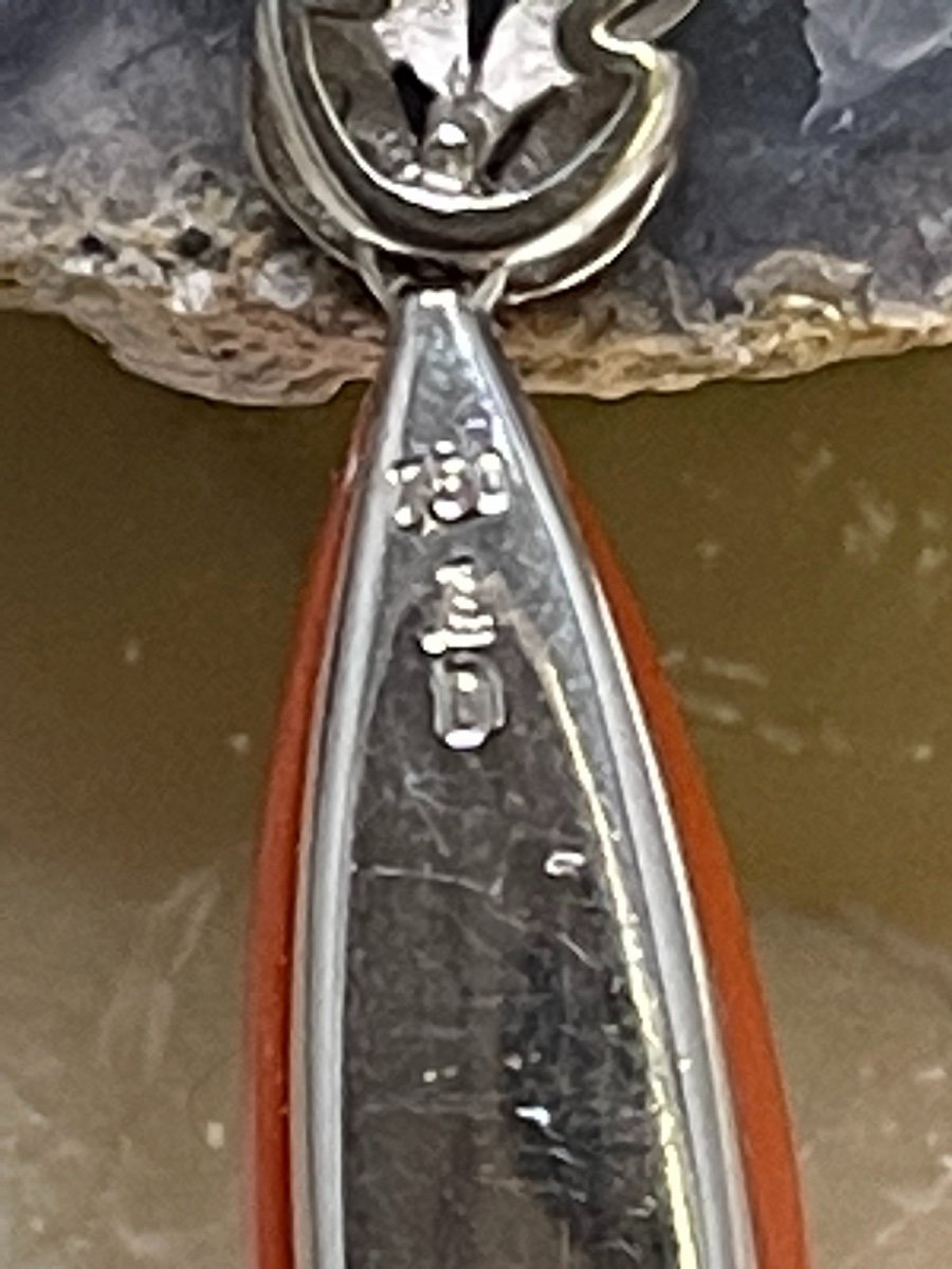 Pendentif Et Sa Chaîne Or Blanc 18 Carats Diamants Et Corail-photo-2