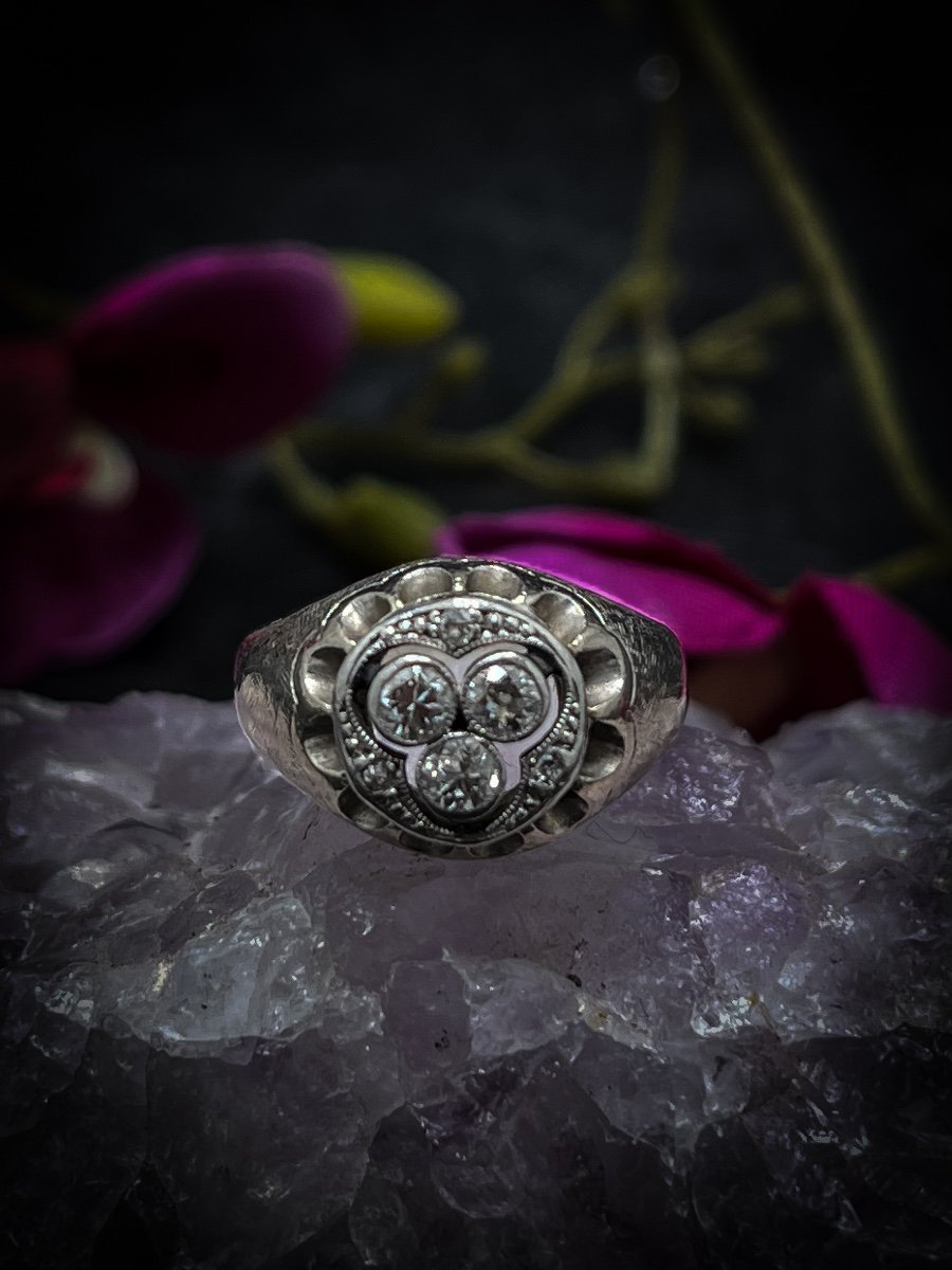Art Deco Ring, 18k White Gold-photo-2