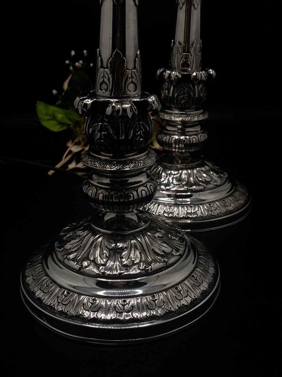 Pair Of Candlesticks In Sterling Silver Italy-photo-4