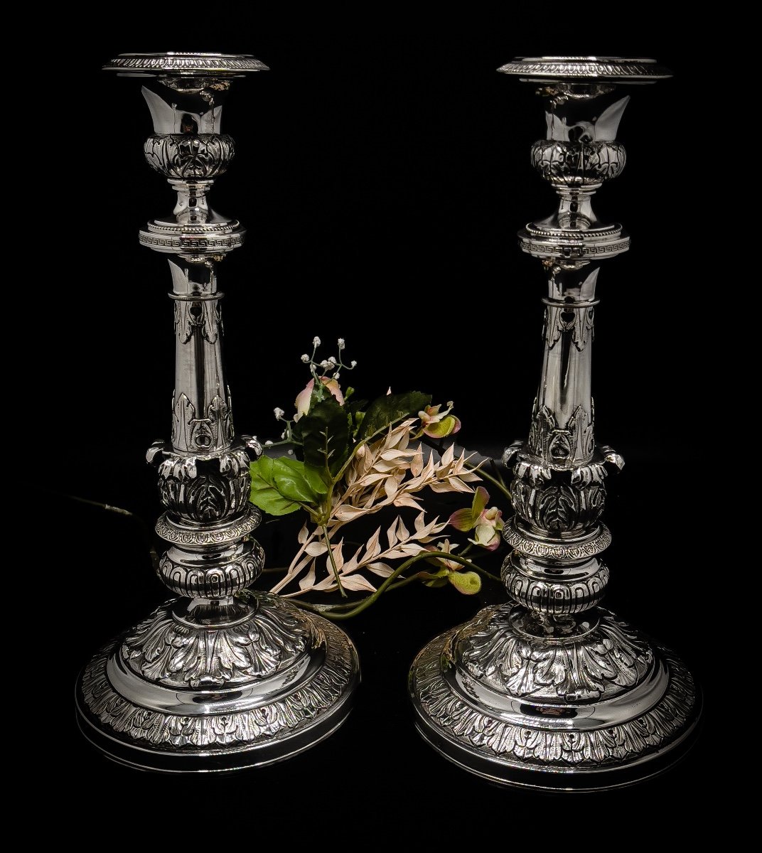 Pair Of Candlesticks In Sterling Silver Italy