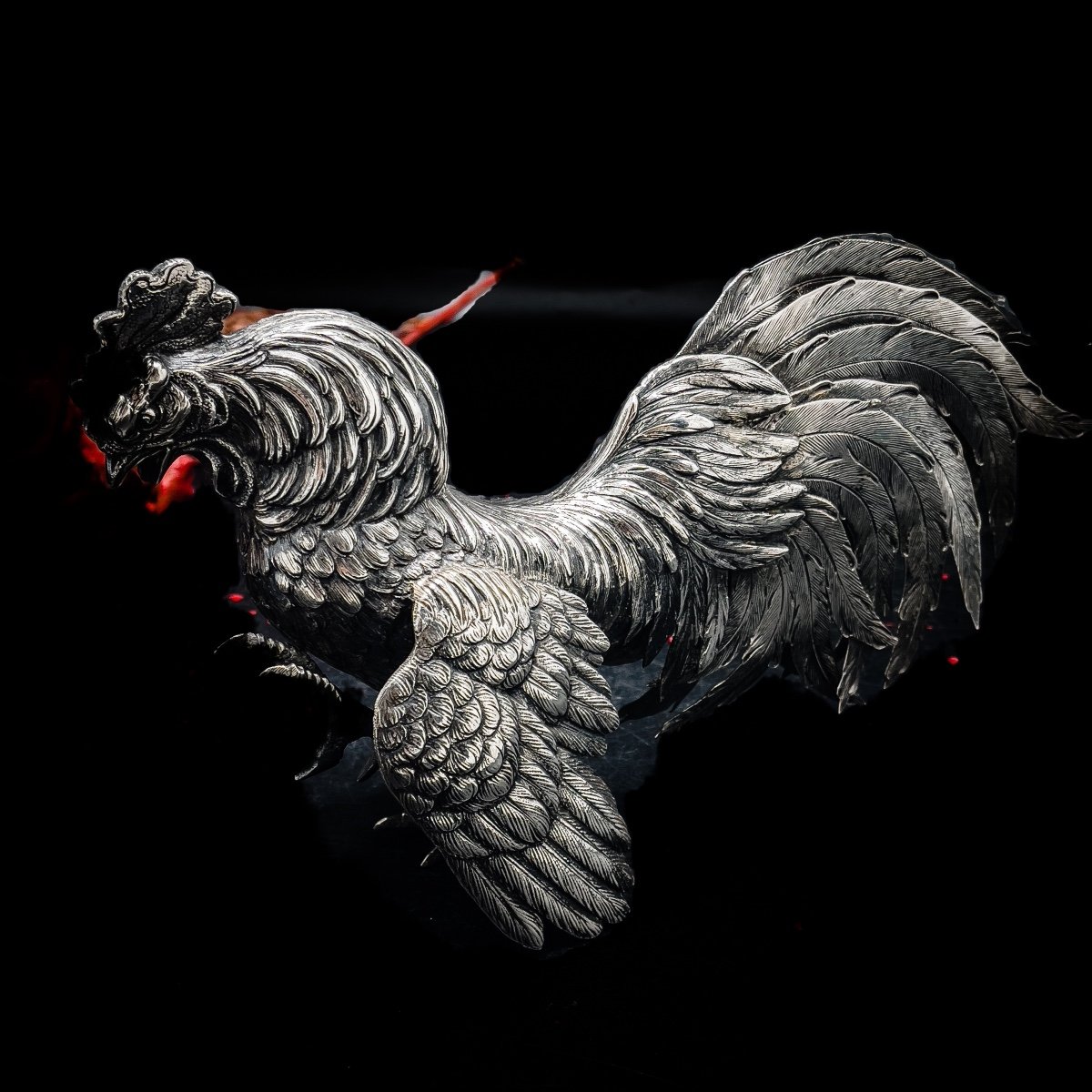 Coq Combatant En Argent Massif 835/1000 