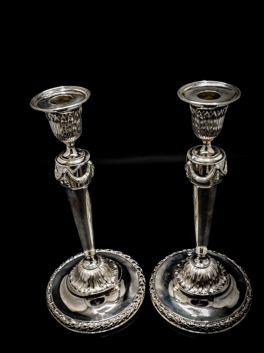 Pair Of 18th Candlesticks In Sterling Silver-photo-2