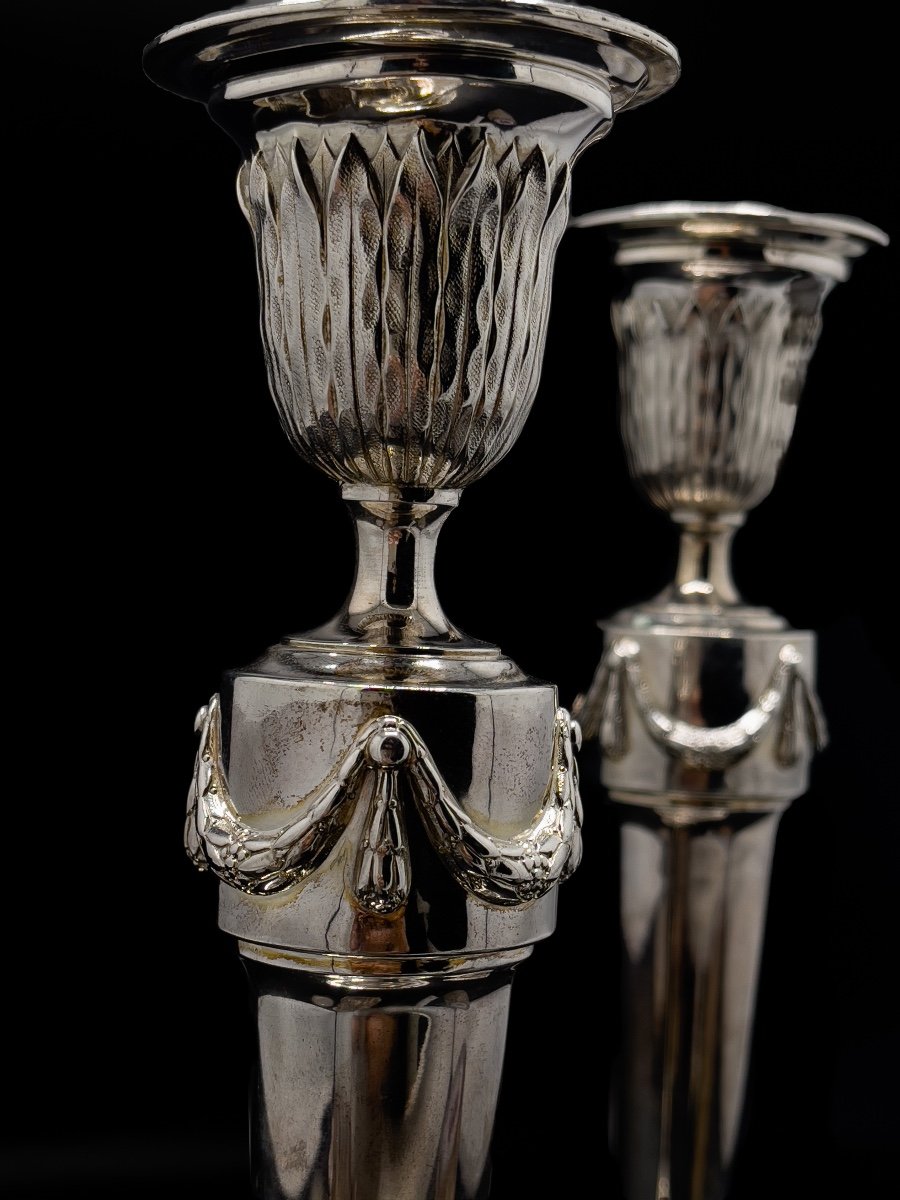 Pair Of 18th Candlesticks In Sterling Silver-photo-3