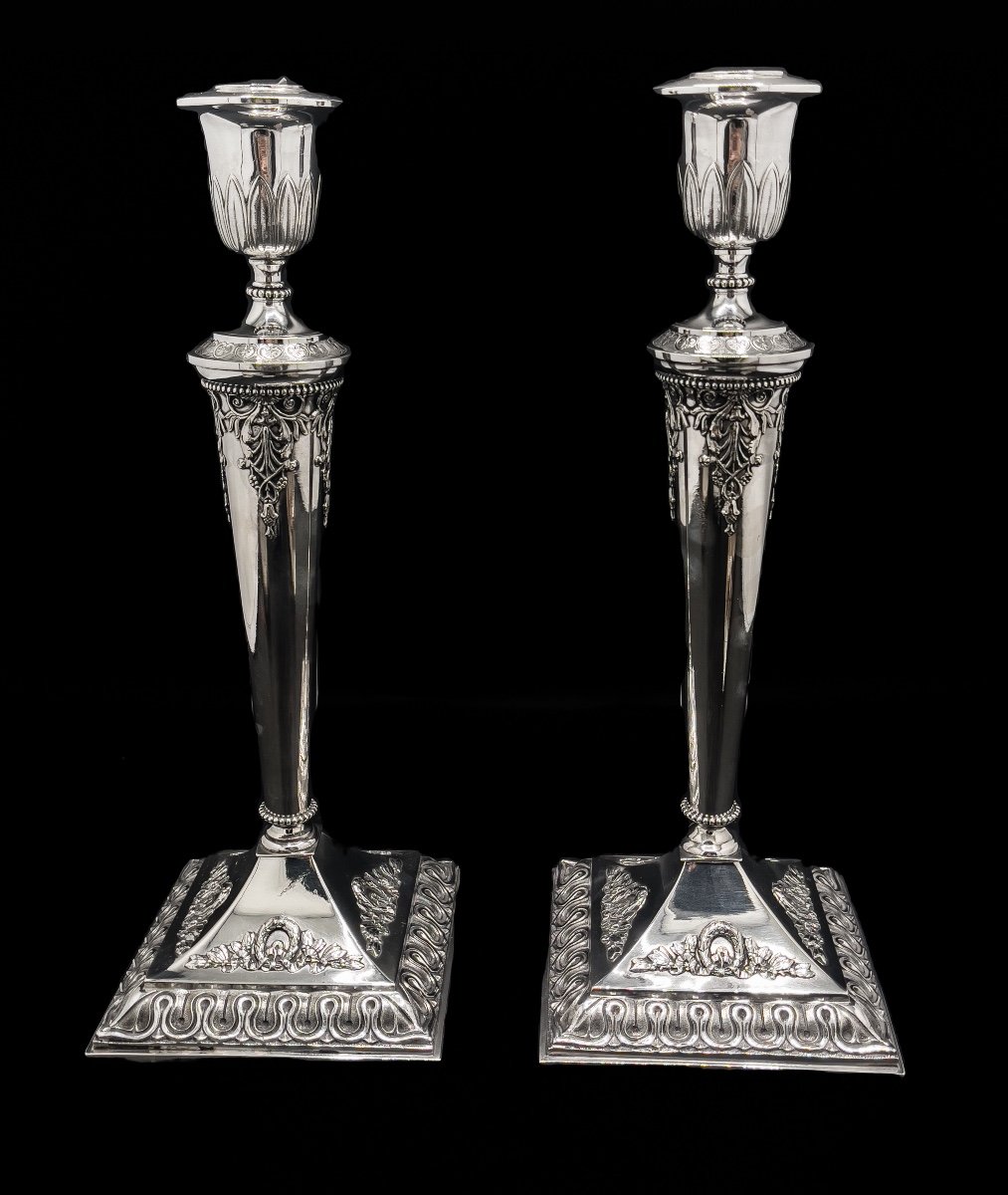 Large Pair Of Candlesticks In Sterling Silver