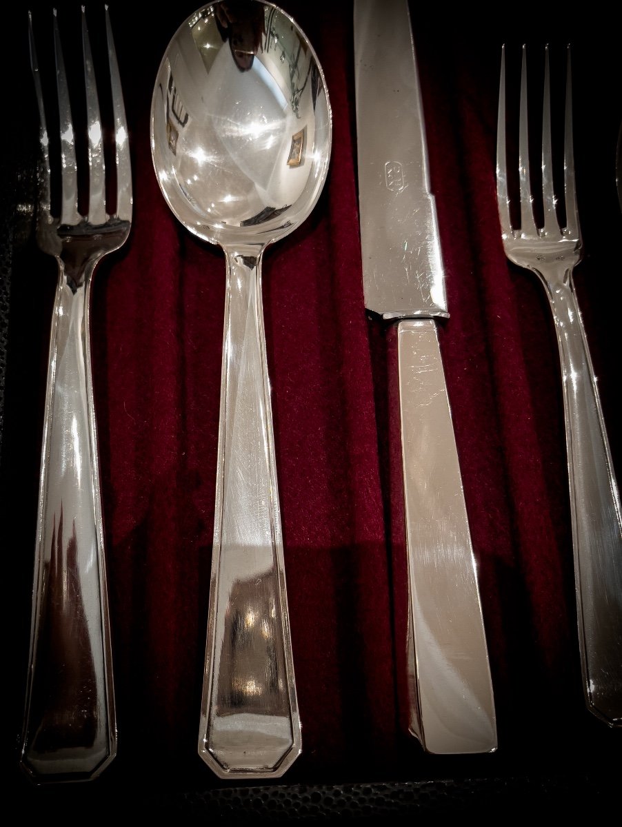 Art Deco Sterling Silver Cutlery Set By La Maison Delheid-photo-2