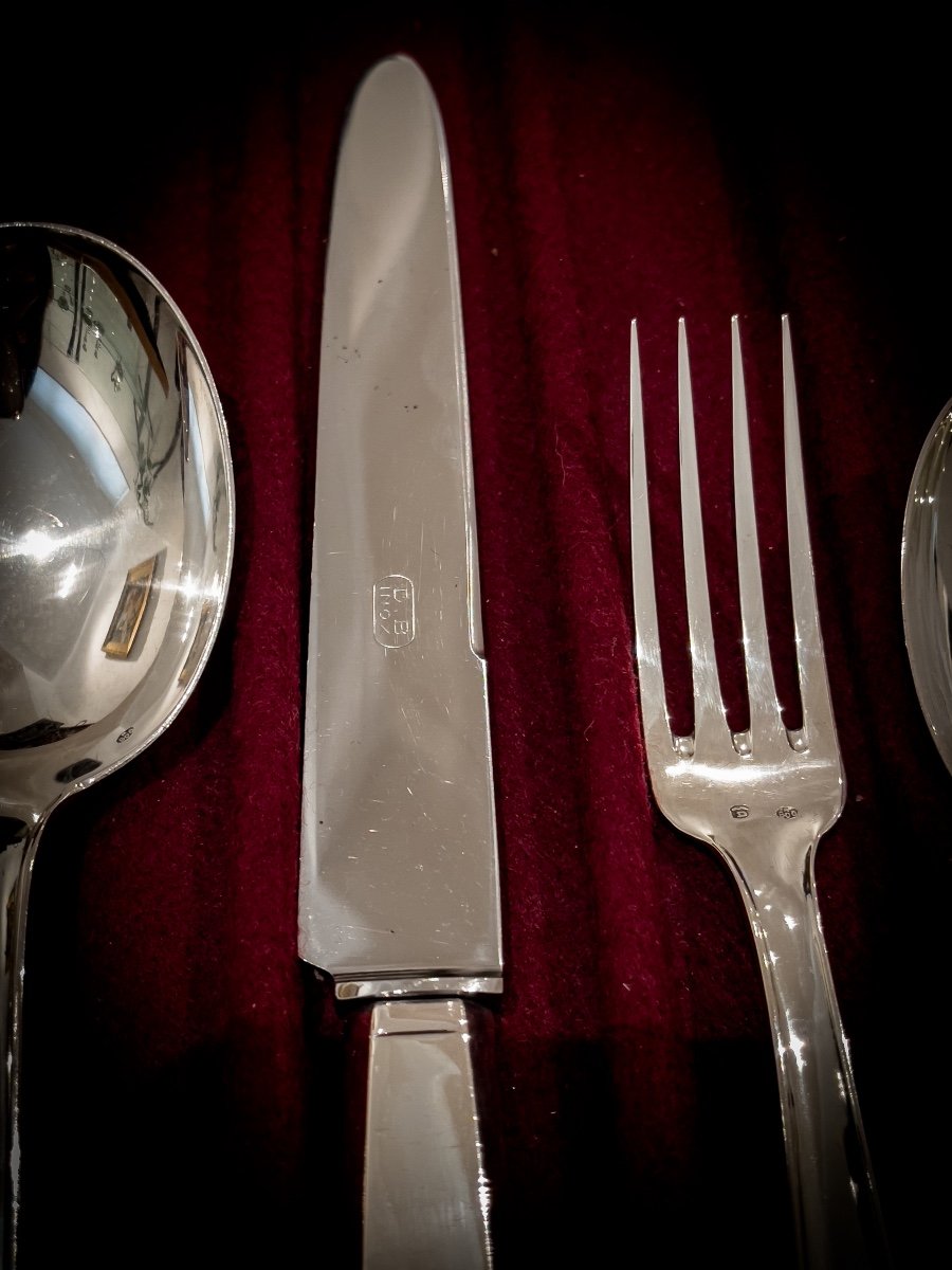 Art Deco Sterling Silver Cutlery Set By La Maison Delheid-photo-4