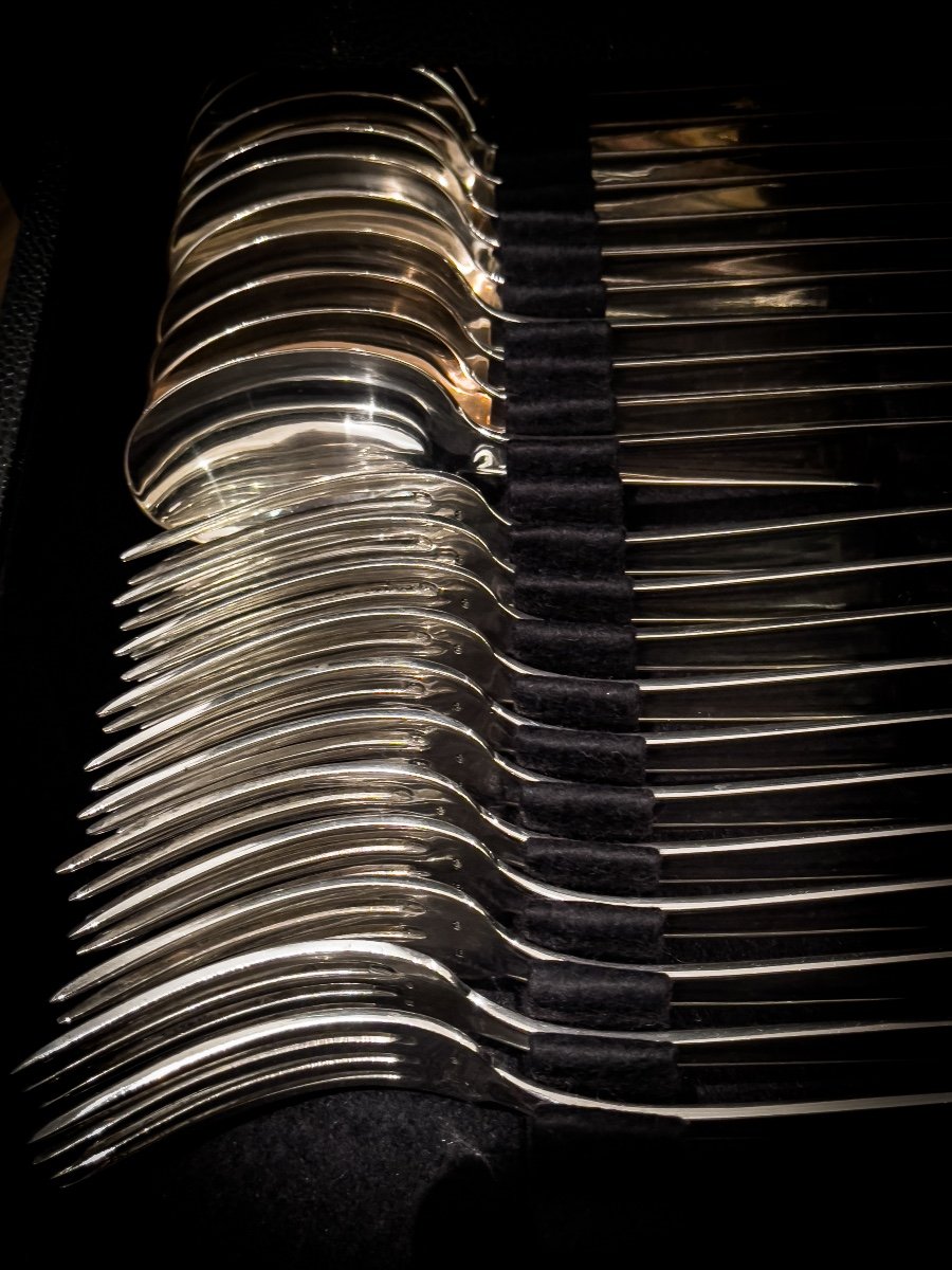 Art Deco Sterling Silver Cutlery Set By La Maison Delheid-photo-4
