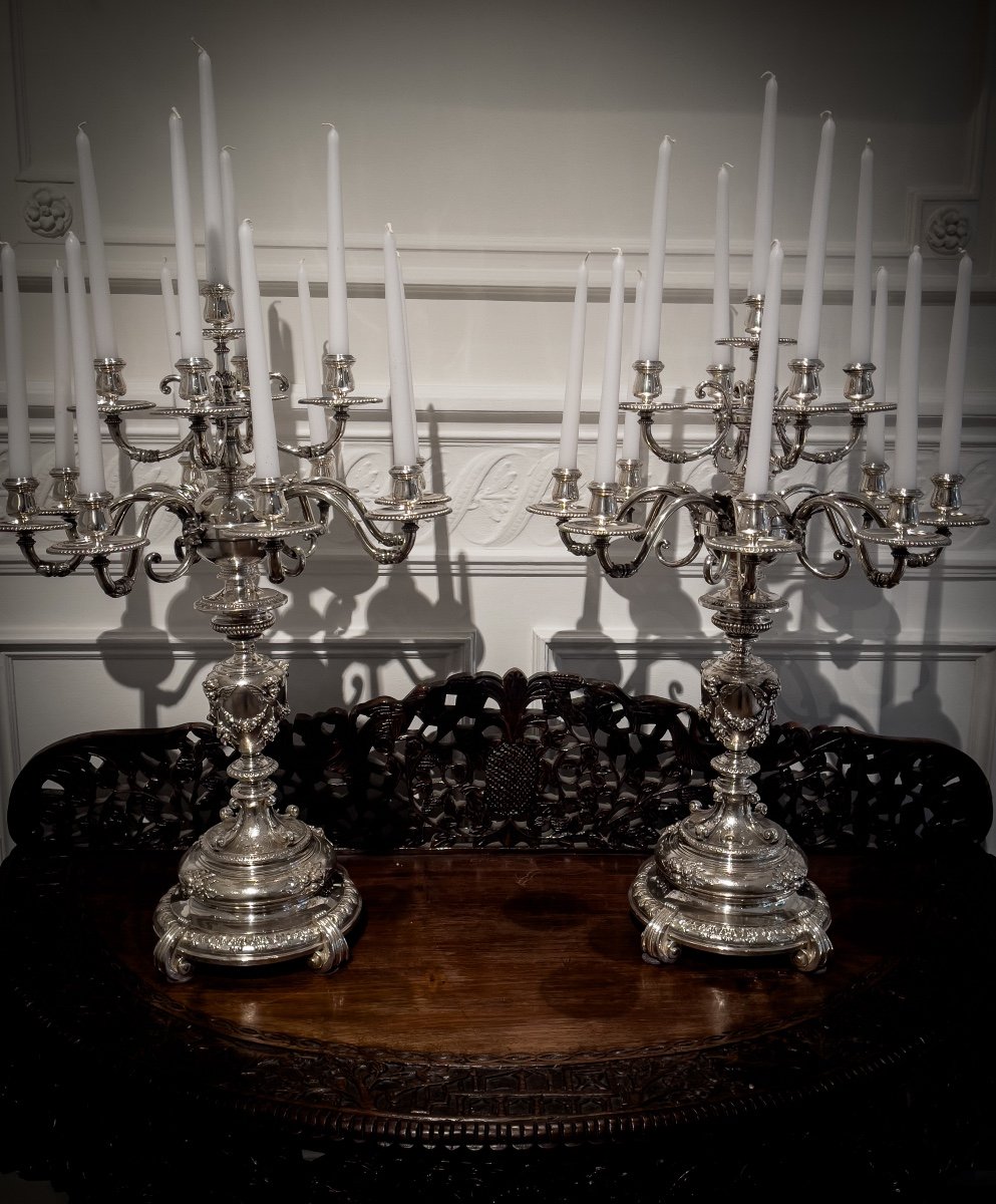 Spectacular Pair Of Candelabras In Sterling Silver-photo-2