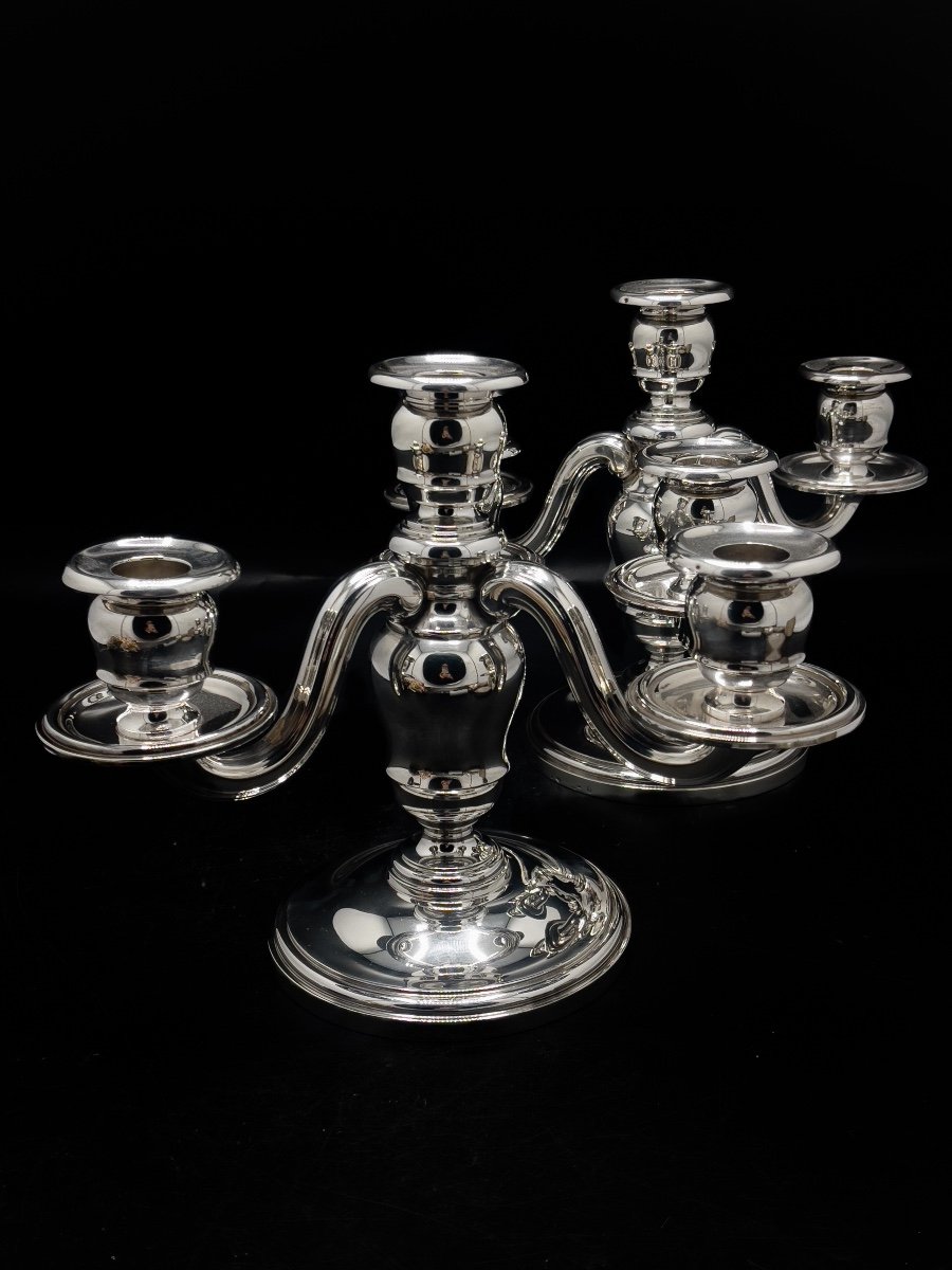 Pair Of Candelabras In Sterling Silver-photo-4