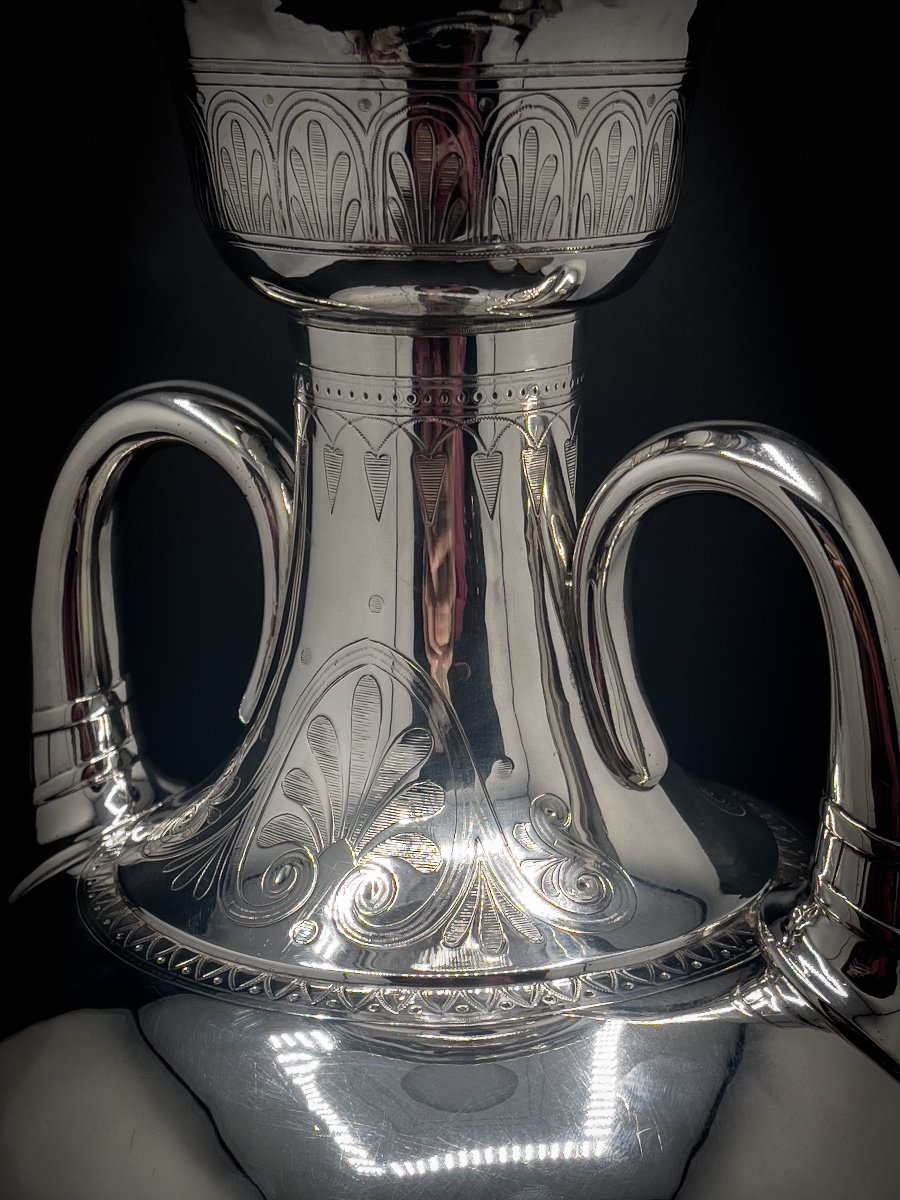 Large Neoclassical Style Vase In Sterling Silver-photo-3