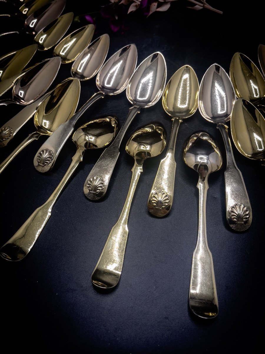 Exceptional Vermeil Dessert Service For 24 People-photo-4