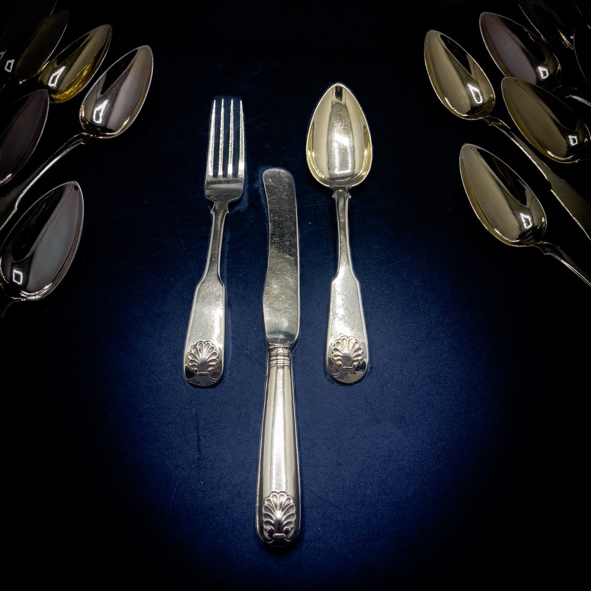 Exceptional Vermeil Dessert Service For 24 People