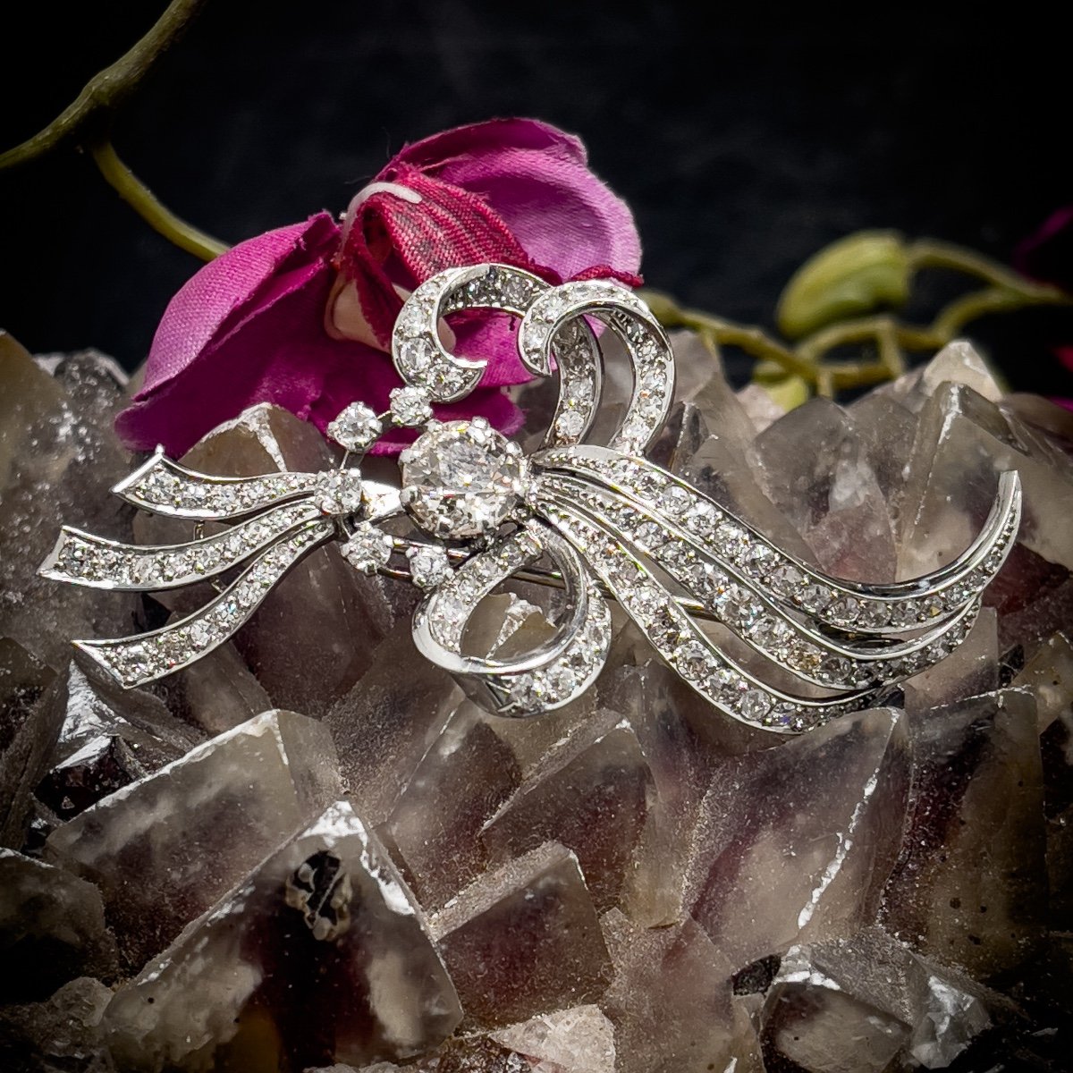 Platinum Brooch Set With An Old Cut Diamond
