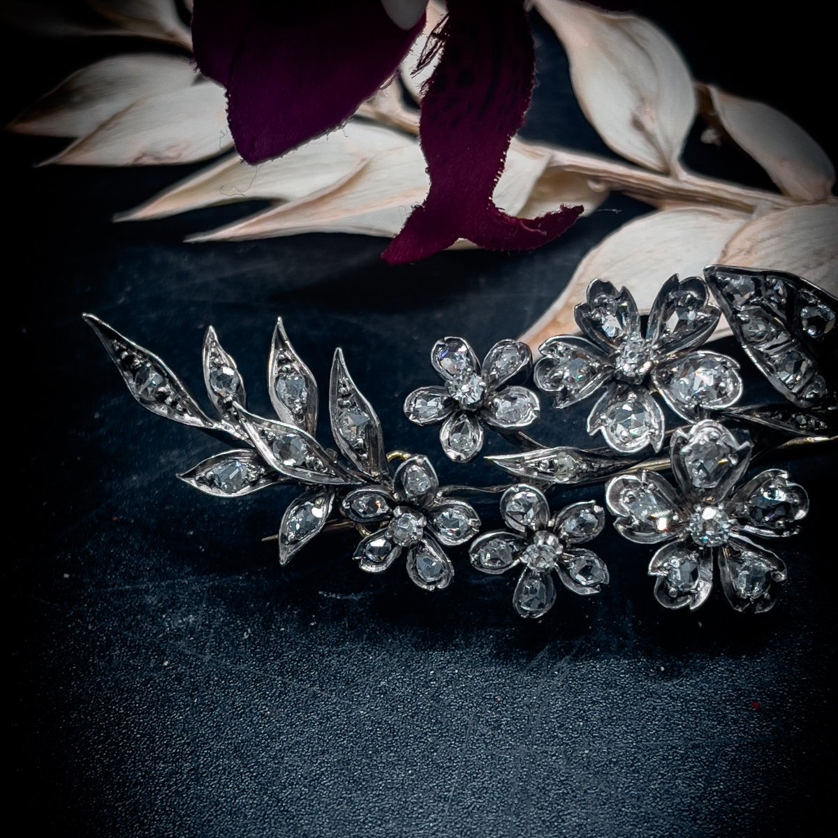 Broche “Belle Époque” or, argent sertie de diamants taille rose-photo-2