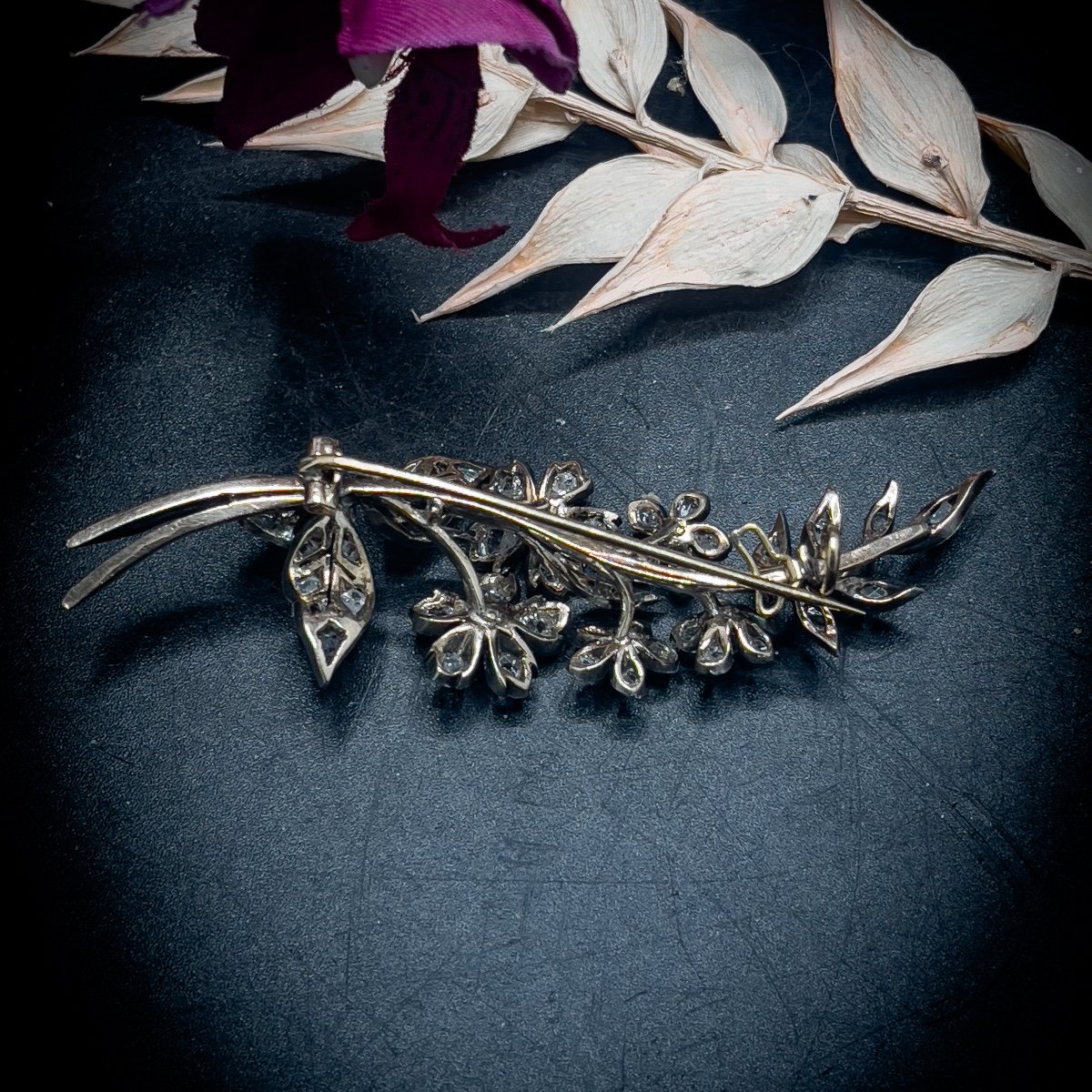 Broche “Belle Époque” or, argent sertie de diamants taille rose-photo-3