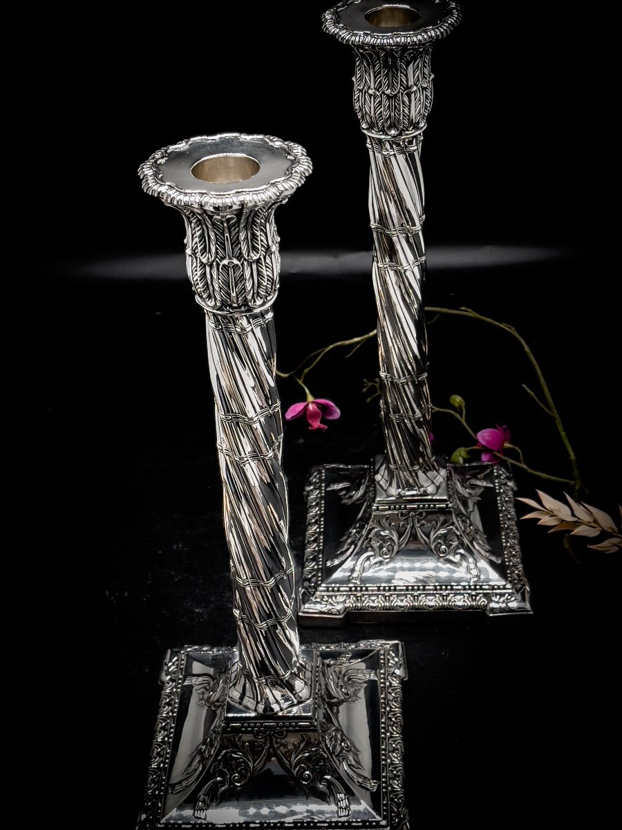 Pair Of Silver Candlesticks Decorated With Grotesques-photo-4