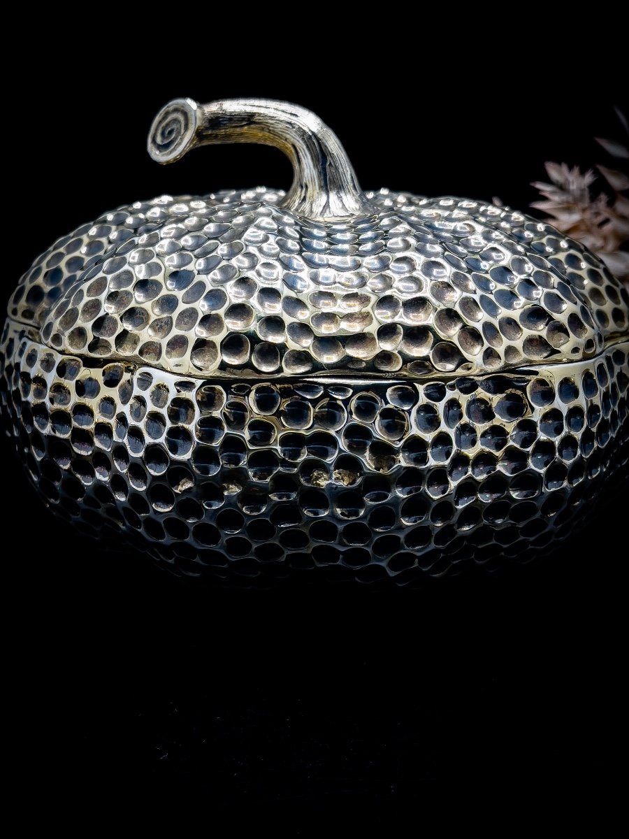 800/1000 Sterling Silver Pumpkin Cookie Box-photo-3