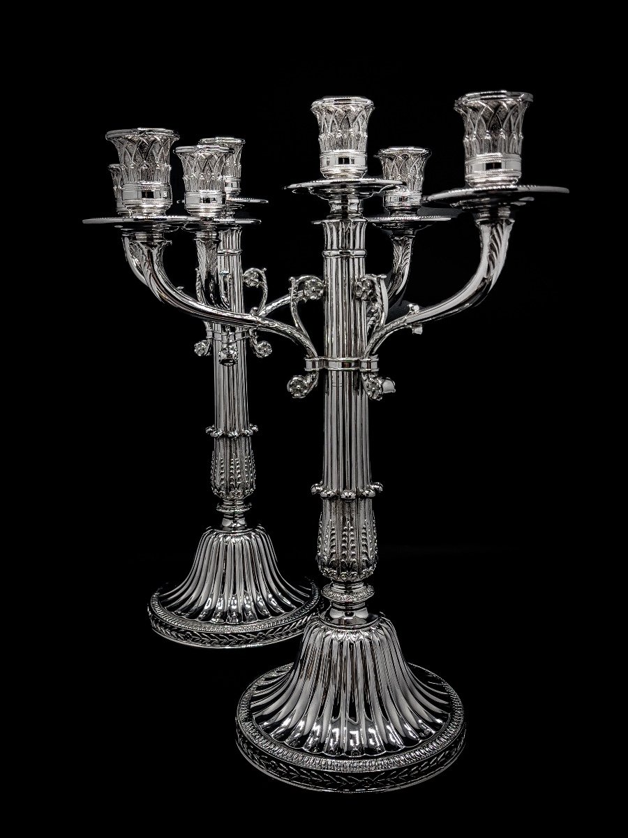 Wolfers Pair Of Candelabra In 835/1000 Sterling Silver-photo-3