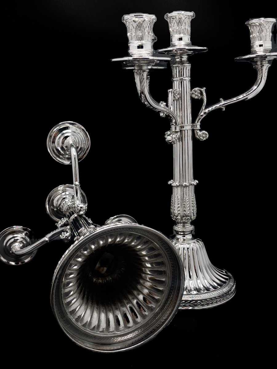 Wolfers Pair Of Candelabra In 835/1000 Sterling Silver-photo-2