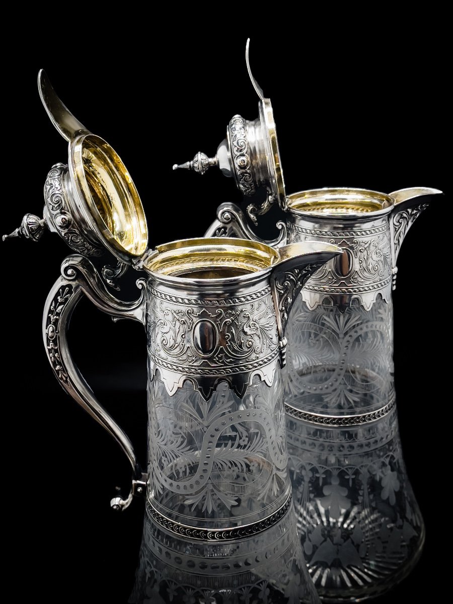 Pair Of Crystal And Sterling Silver Decanters-photo-2