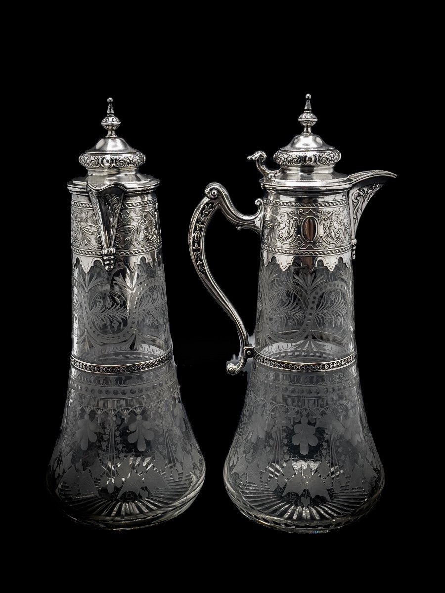Pair Of Crystal And Sterling Silver Decanters-photo-4