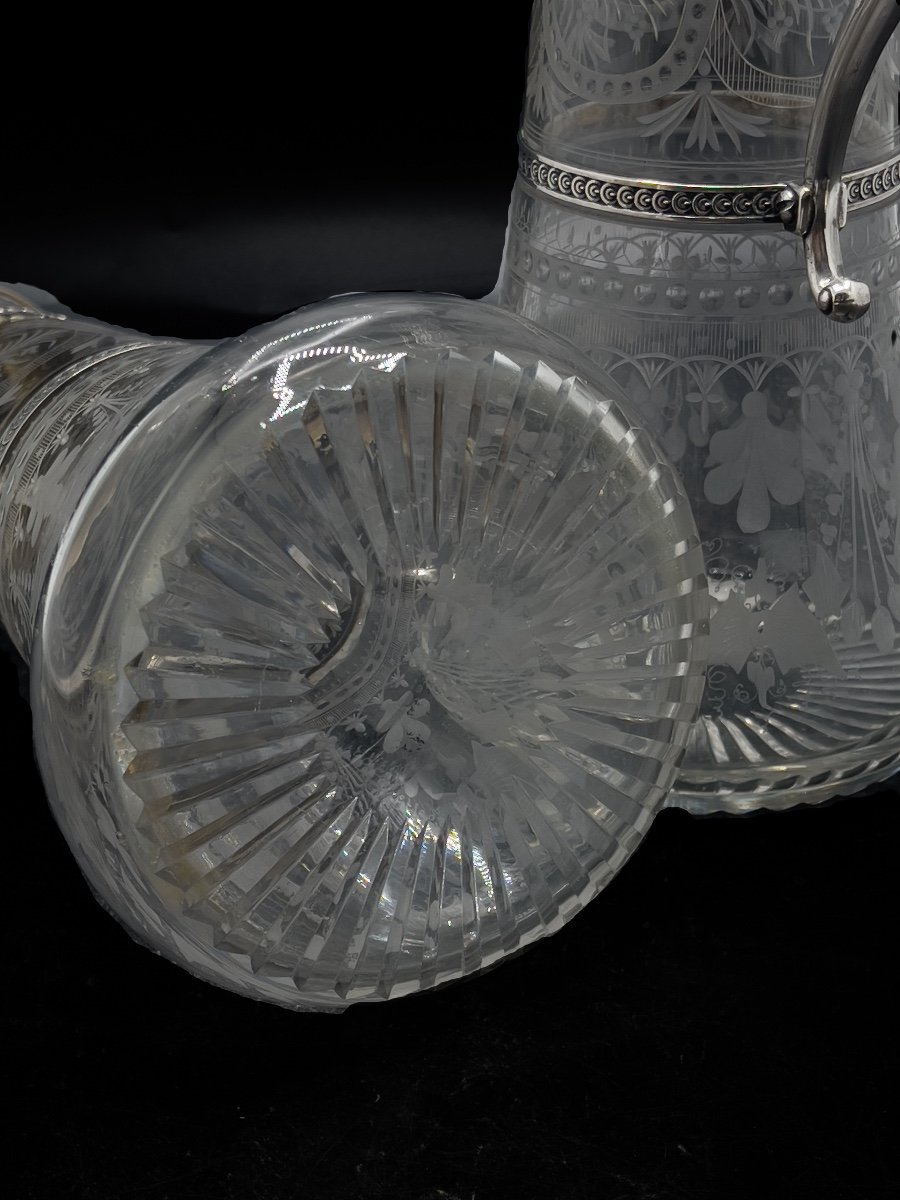 Pair Of Crystal And Sterling Silver Decanters-photo-2