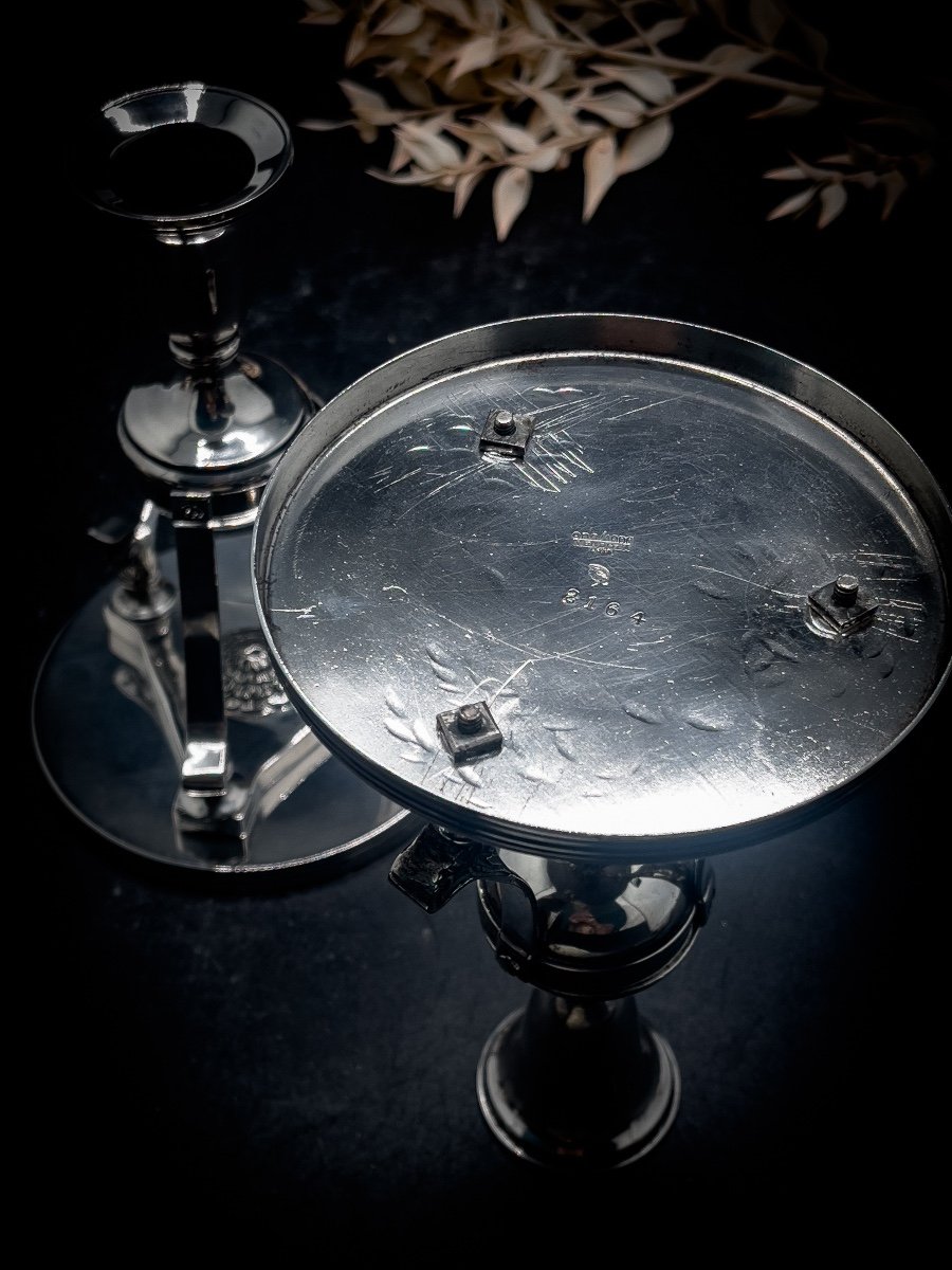 Pair Of Candlesticks In Sterling Silver 900/1000-photo-3