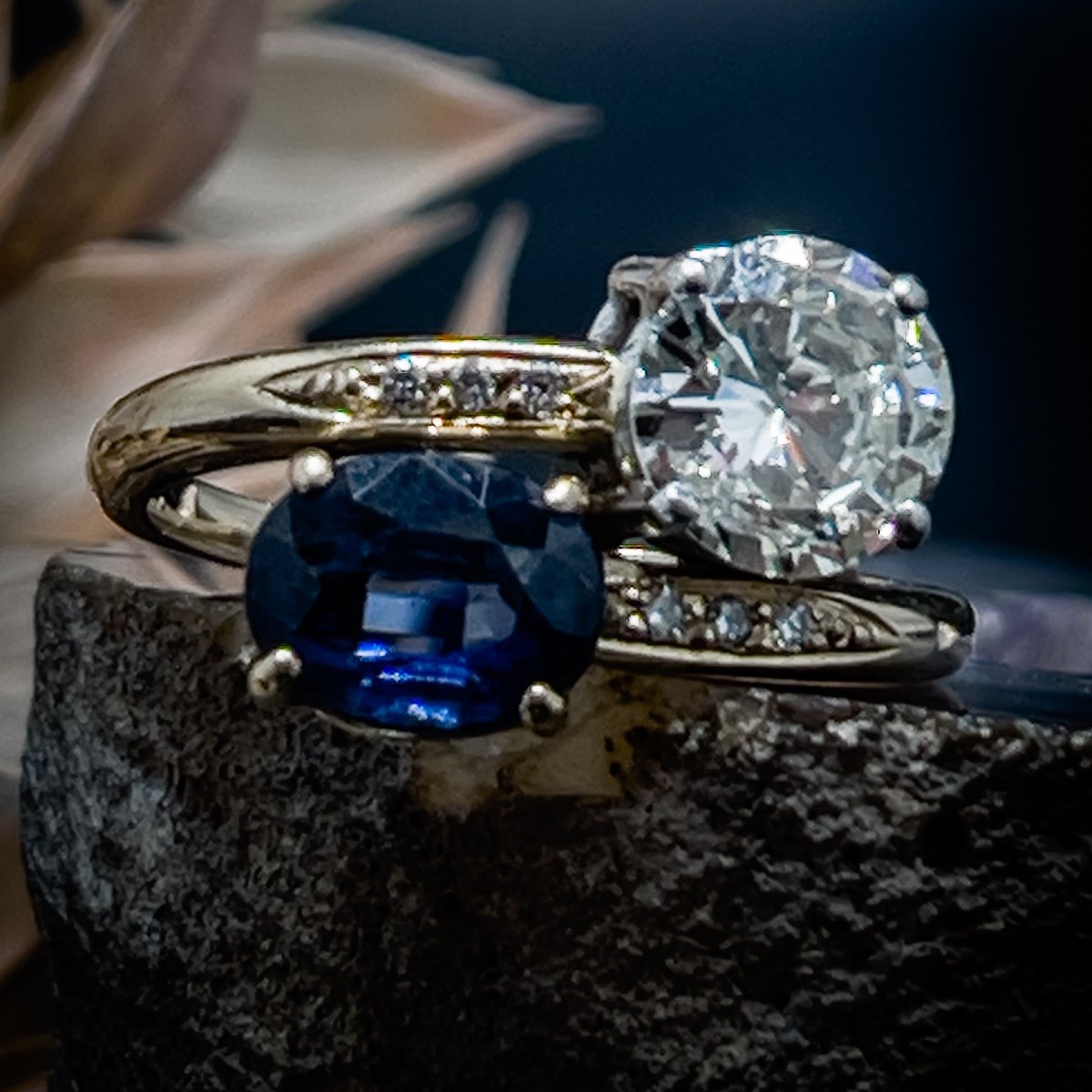 Vintage "you And Me" Ring Set With A 1.5 Carat Diamond
